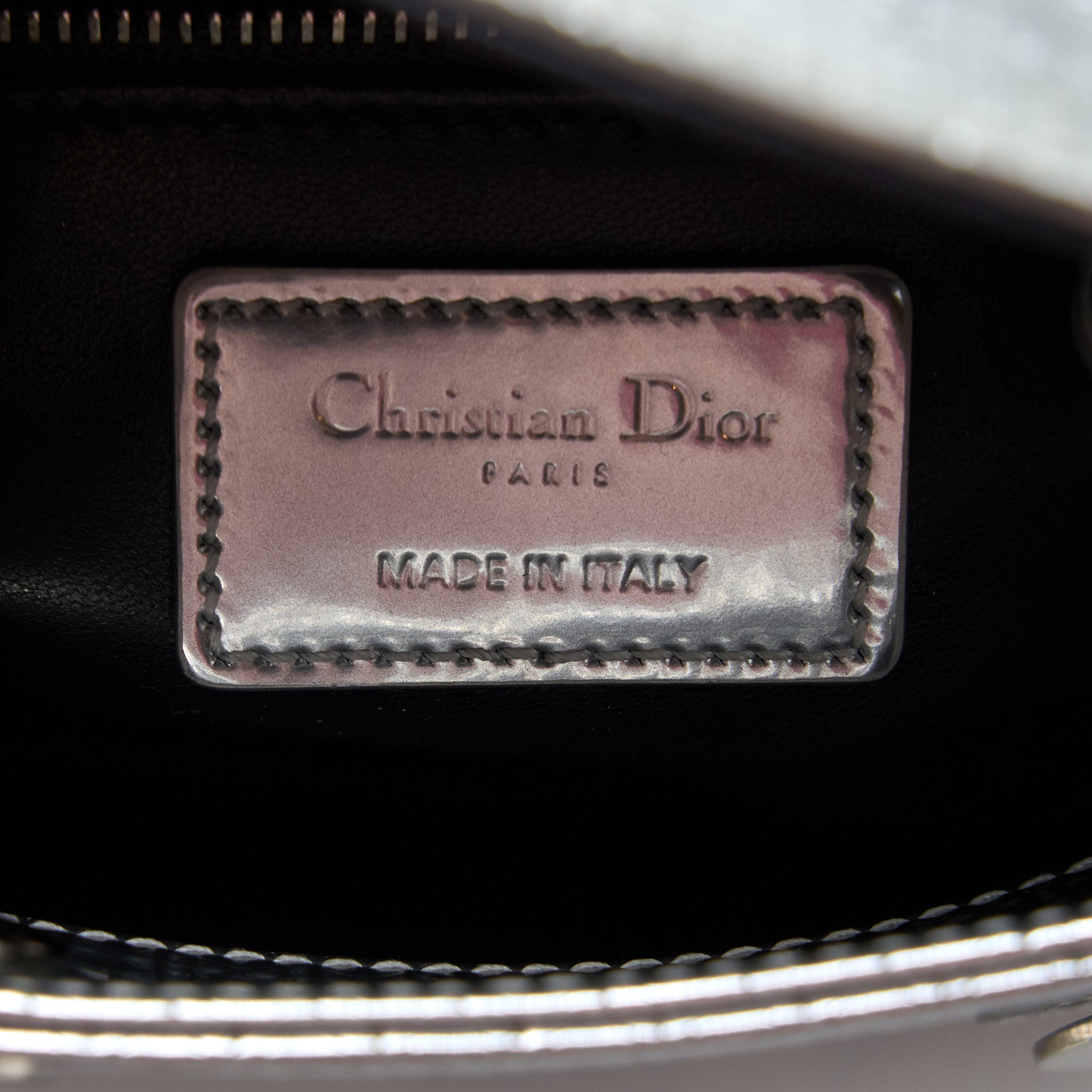 DIOR MINI LADY DIOR PATENT METALLIC SILVER SHW