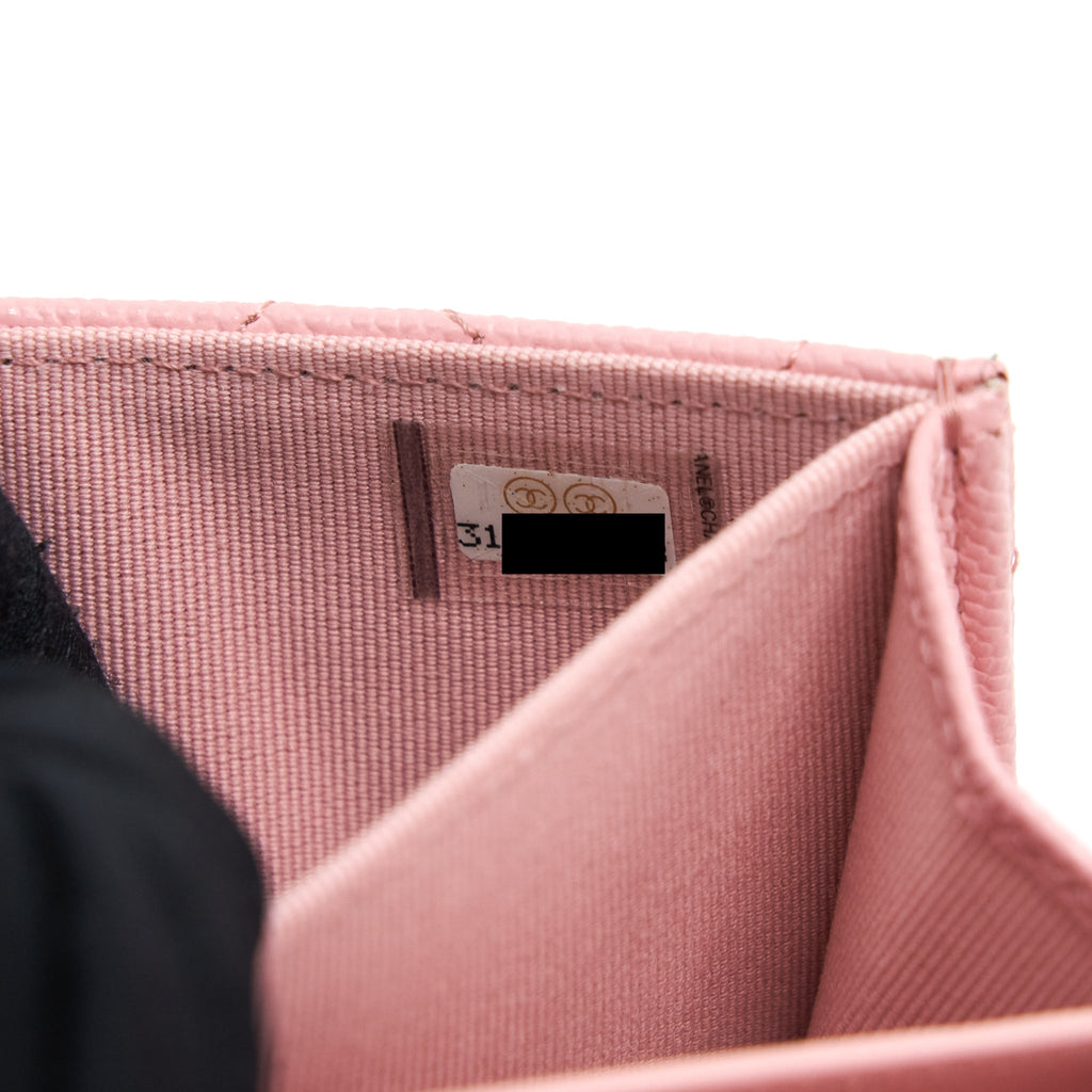 CHANEL CARD HOLDER ON CHAIN CAVIAR PINK LGHW
