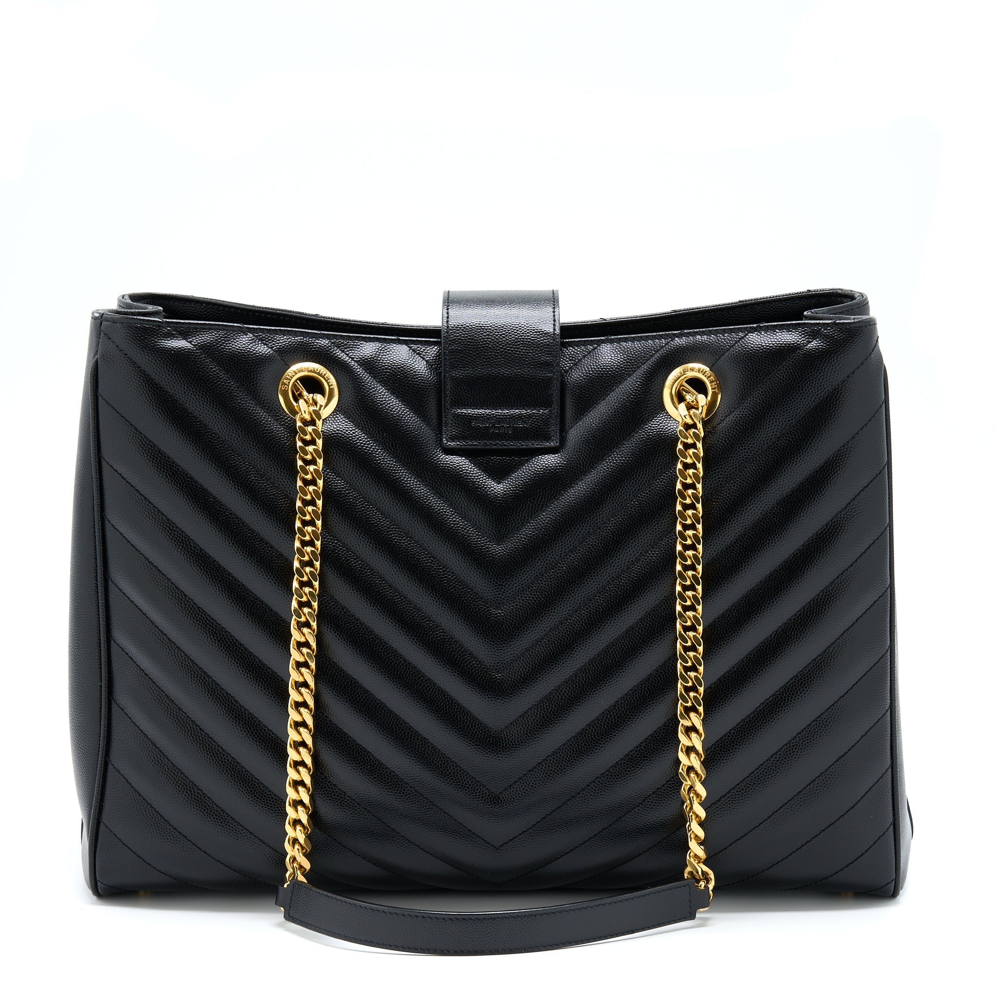 SAINT LAURENT/YSL CHEVRON TOTE BAG BLACK GHW