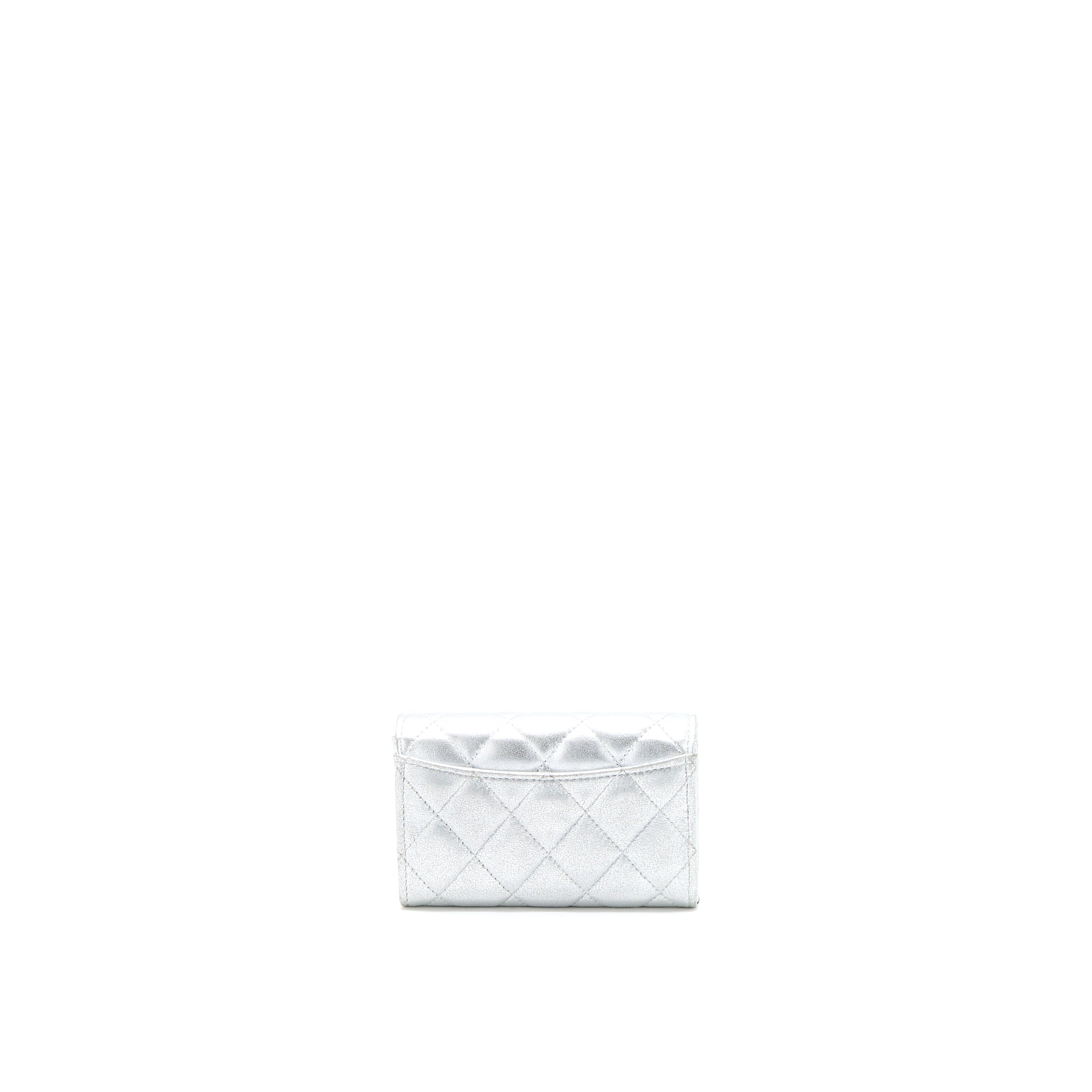 CHANEL QUILTED CLASSIC FLAP CARD HOLDER LAMBSKIN SILVER SHW