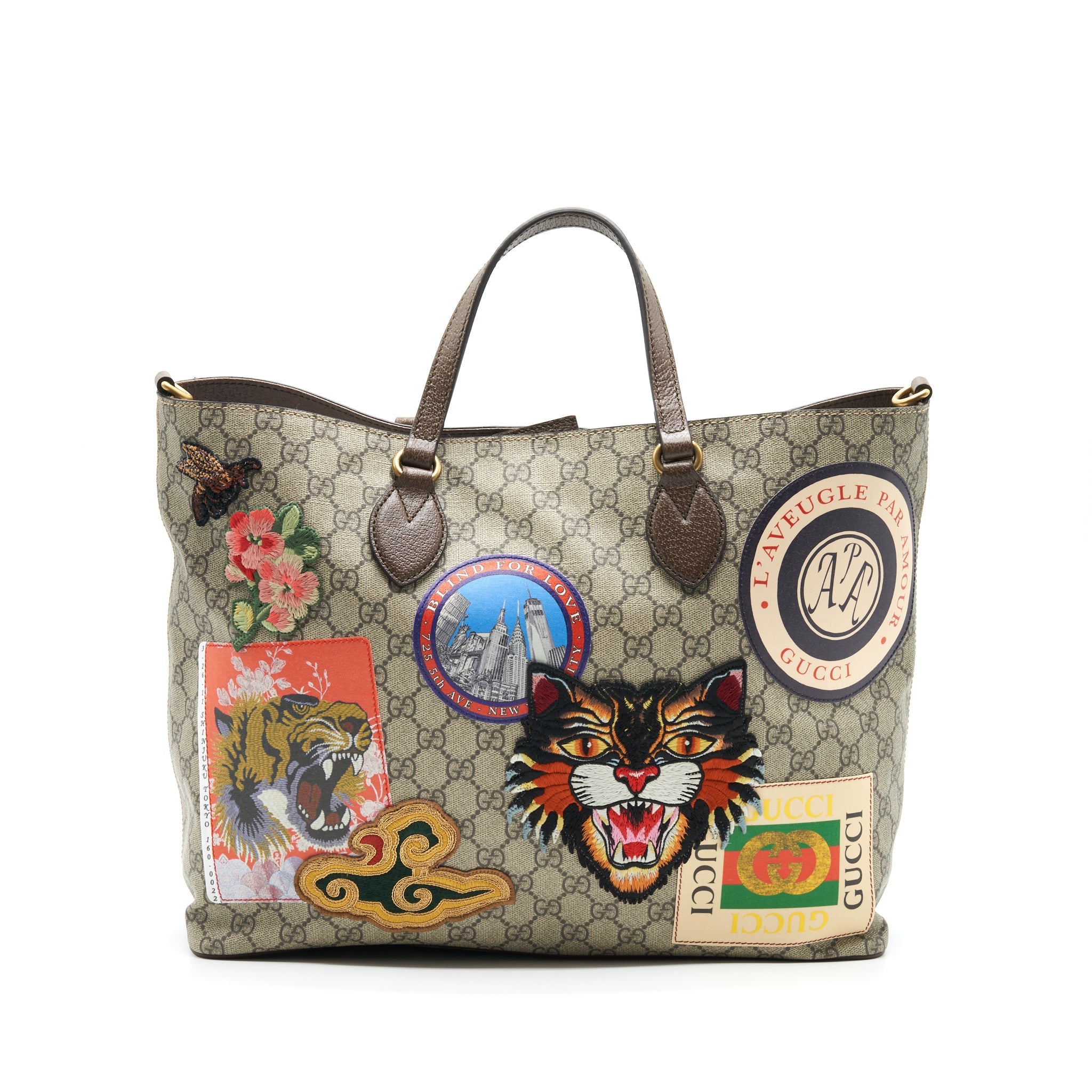 GUCCI SUPREME CANVAS TOTE BAG WITH STICKER