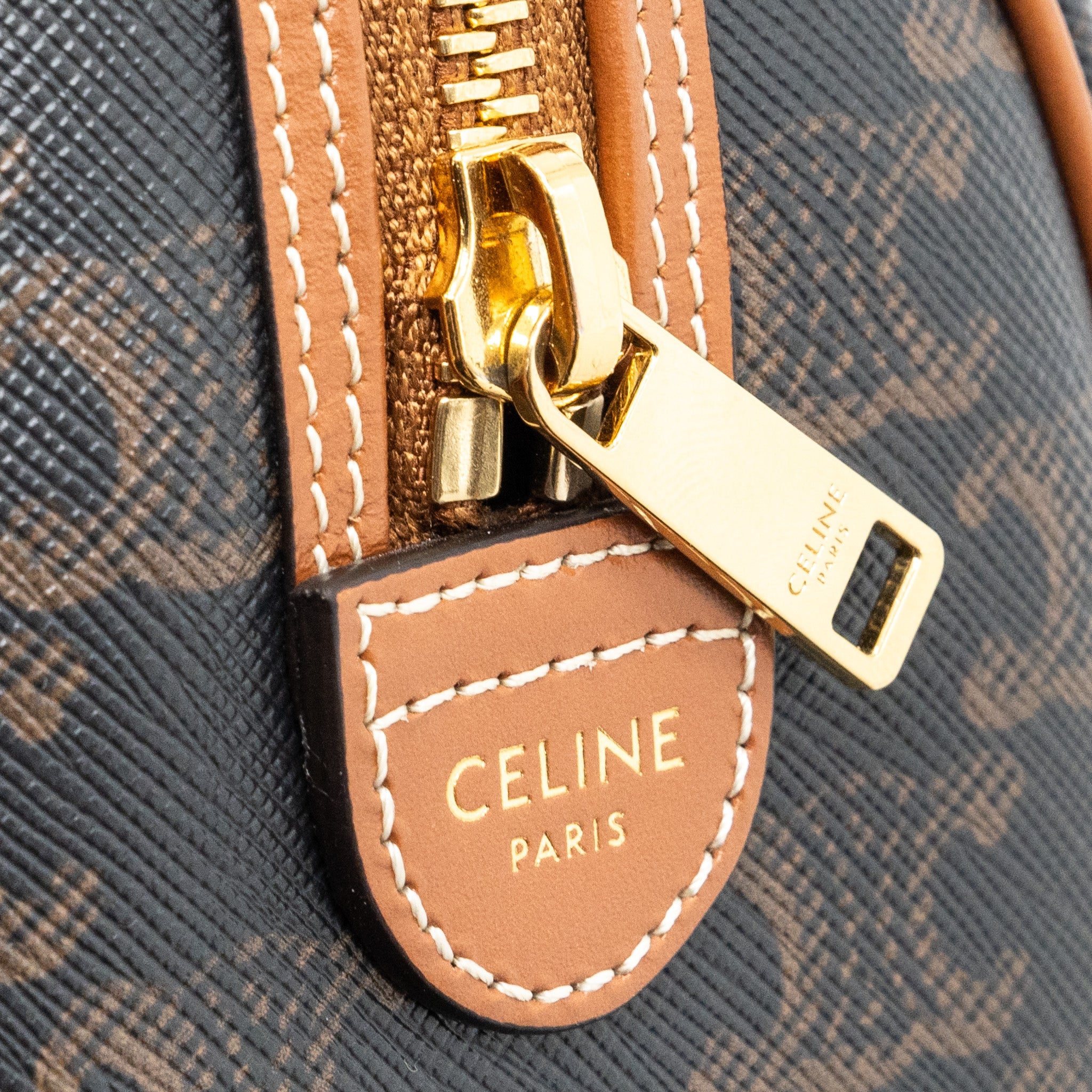 CELINE SMALL BOSTON BAG TRIOMPHE CANVAS/CALFSKIN TAN GHW