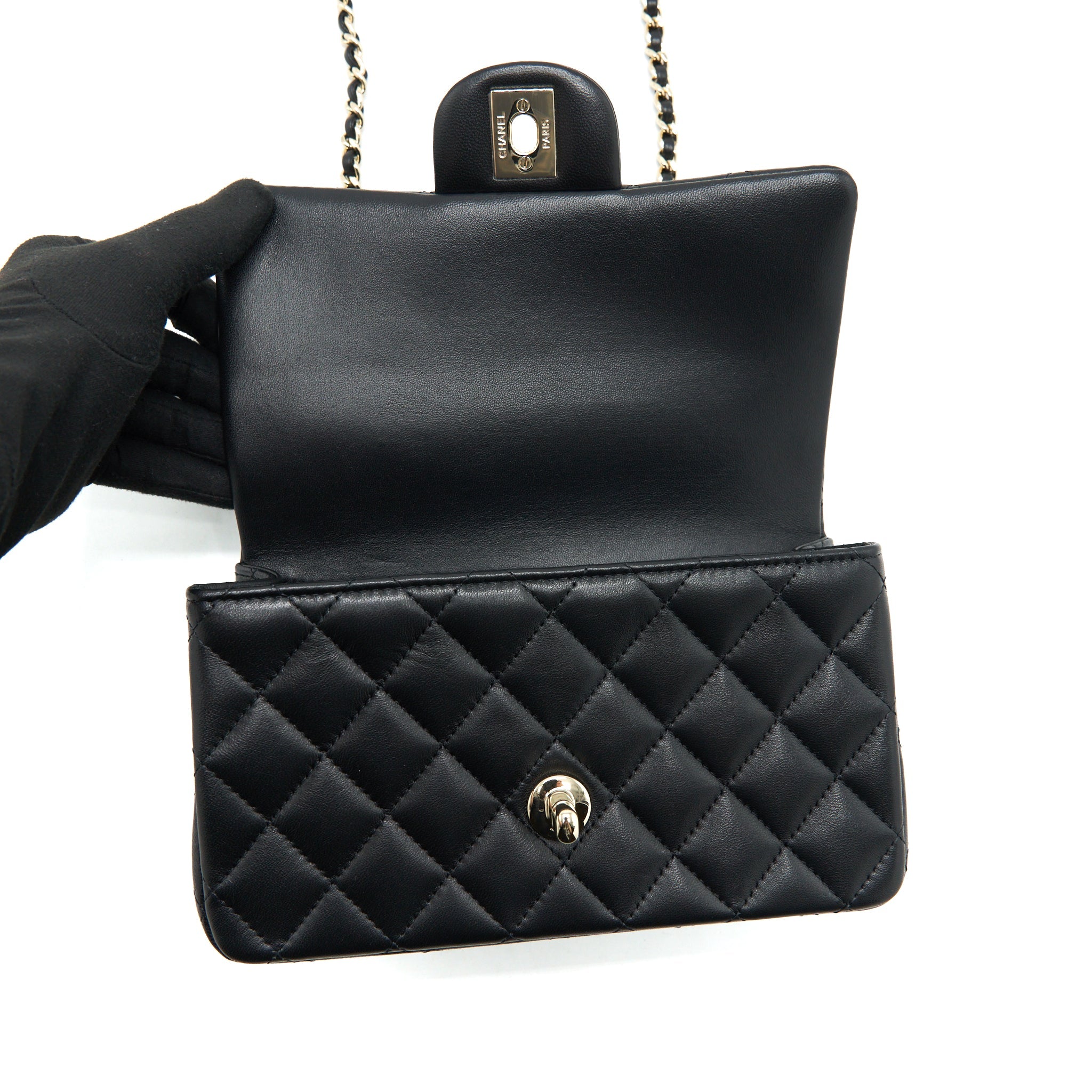 CHANEL 22P TOP HANDLE MINI RECTANGULAR FLAP BAG LAMBSKIN BLACK LGHW