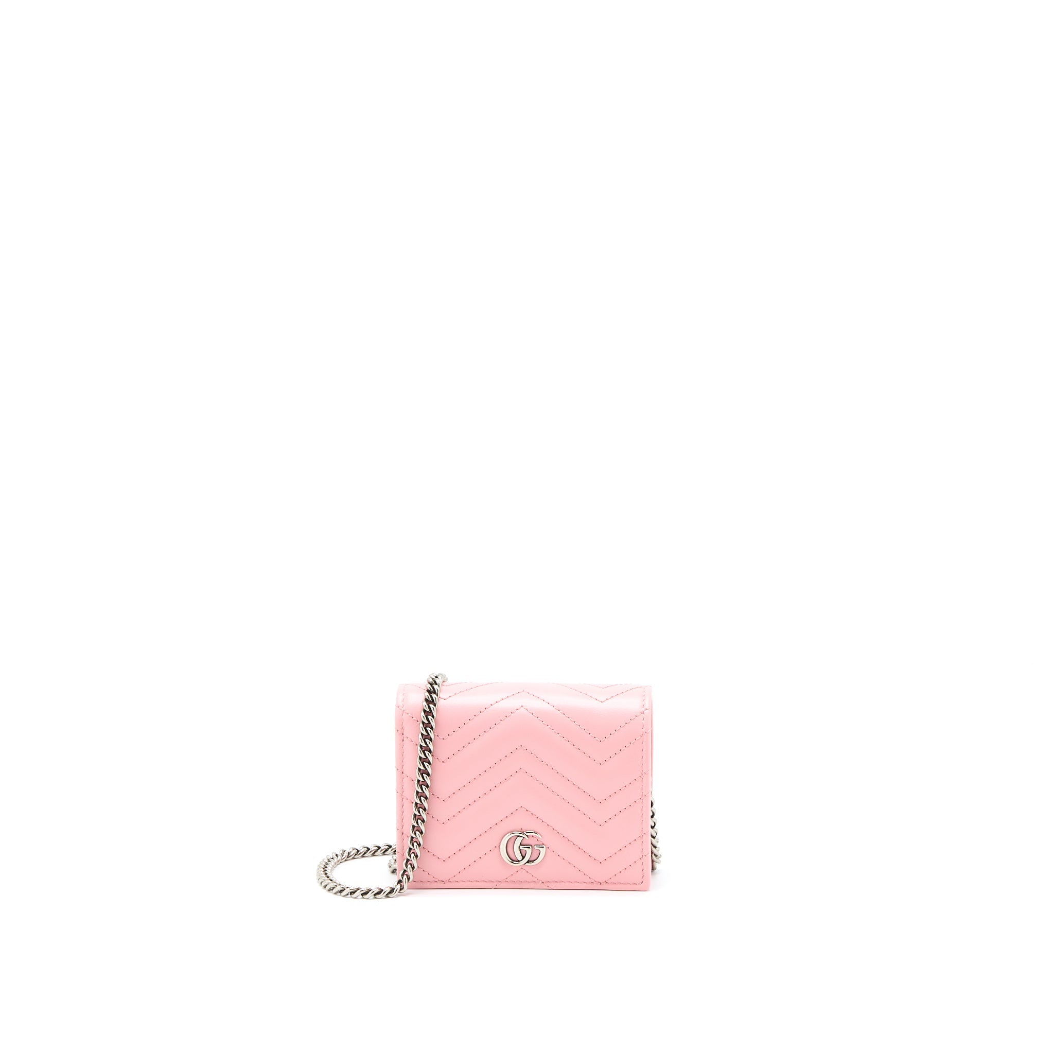 GUCCI MARMONT CARD HOLDER WITH CHAIN CALFSKIN PINK SHW