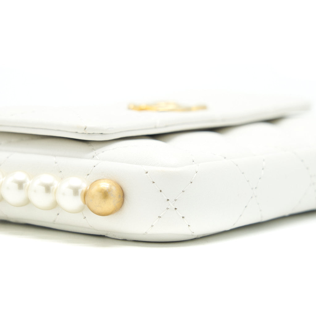 CHANEL PEARL CRUSH MINI CROSSBODY BAG LAMBSKIN WHITE GHW