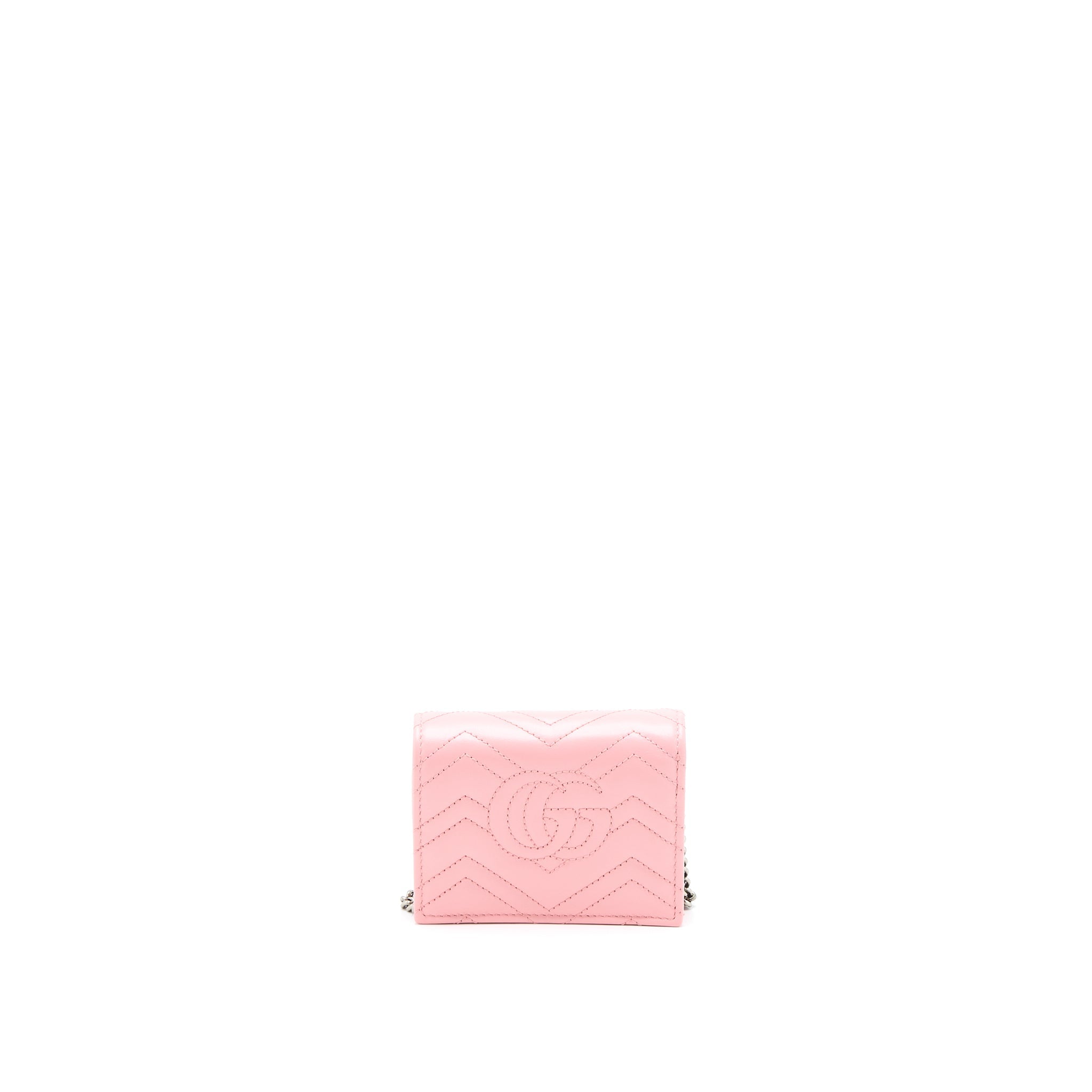 GUCCI MARMONT CARD HOLDER WITH CHAIN CALFSKIN PINK SHW