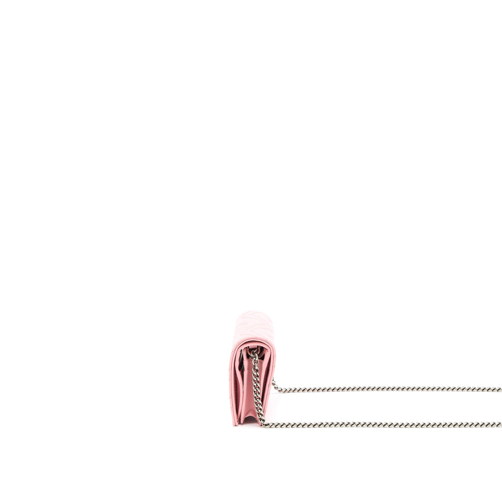 GUCCI MARMONT CARD HOLDER WITH CHAIN CALFSKIN PINK SHW