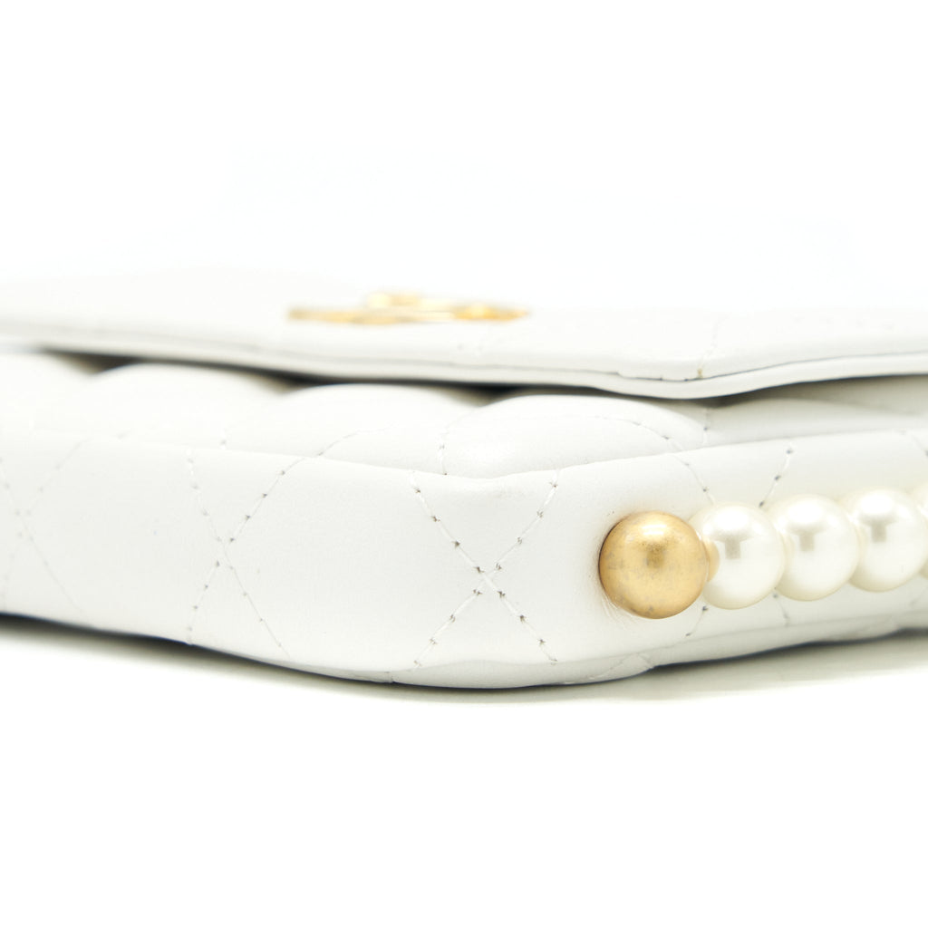 CHANEL PEARL CRUSH MINI CROSSBODY BAG LAMBSKIN WHITE GHW