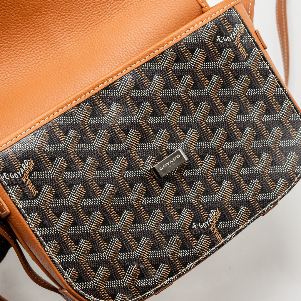 GOYARD BELVEDERE PM MESSENGER BAG GOYARDINE CANVAS/CALFSKIN TAN SHW