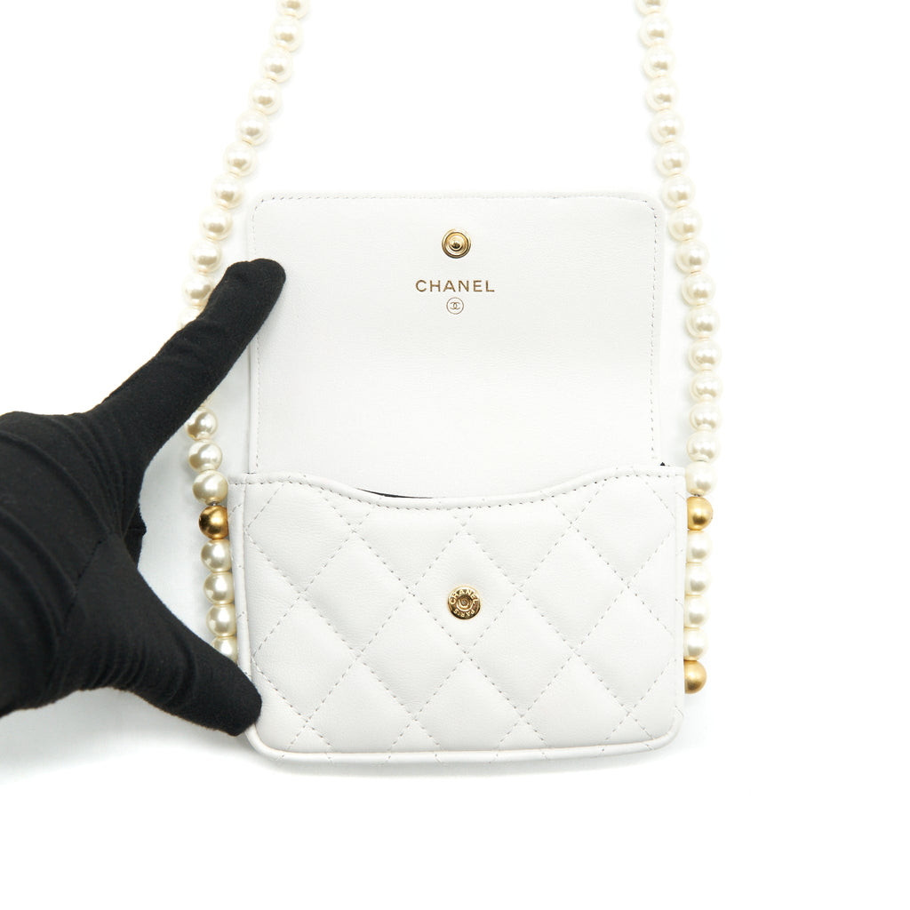 CHANEL PEARL CRUSH MINI CROSSBODY BAG LAMBSKIN WHITE GHW