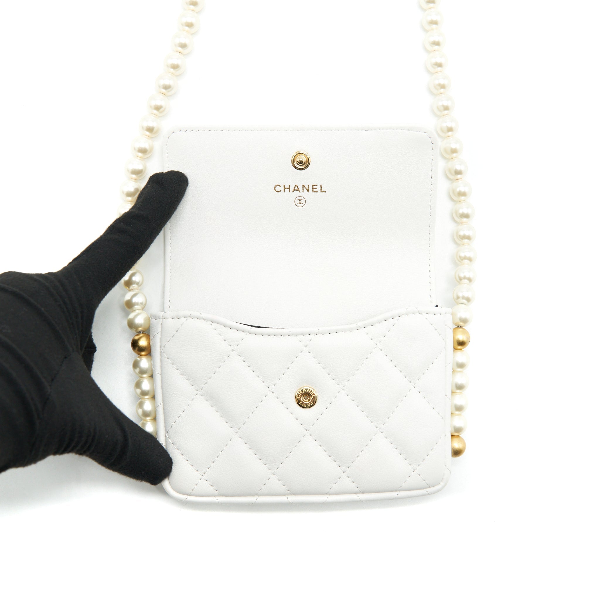 CHANEL PEARL CRUSH MINI CROSSBODY BAG LAMBSKIN WHITE GHW