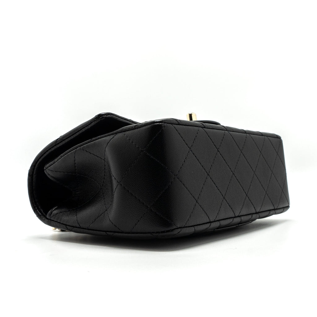 CHANEL TOP HANDLE MINI RECTANGULAR FLAP BAG LAMBSKIN BLACK LGHW(MICROCHIP)