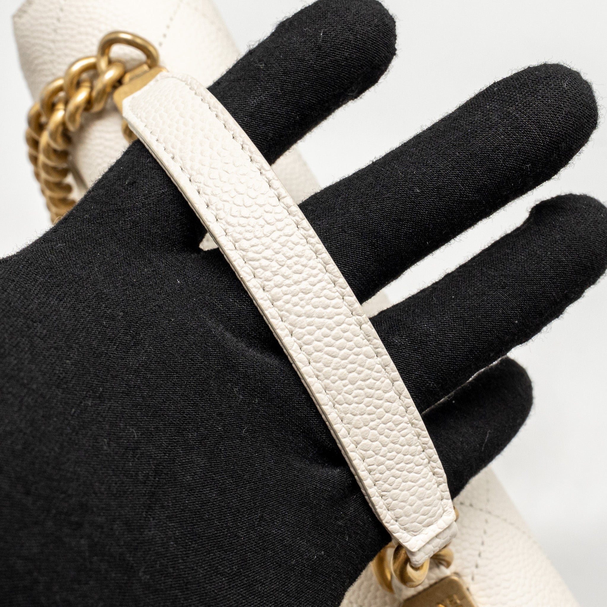 CHANEL CHIC AFFINITY TOP HANDLE FLAP BAG CAVIAR WHITE GHW