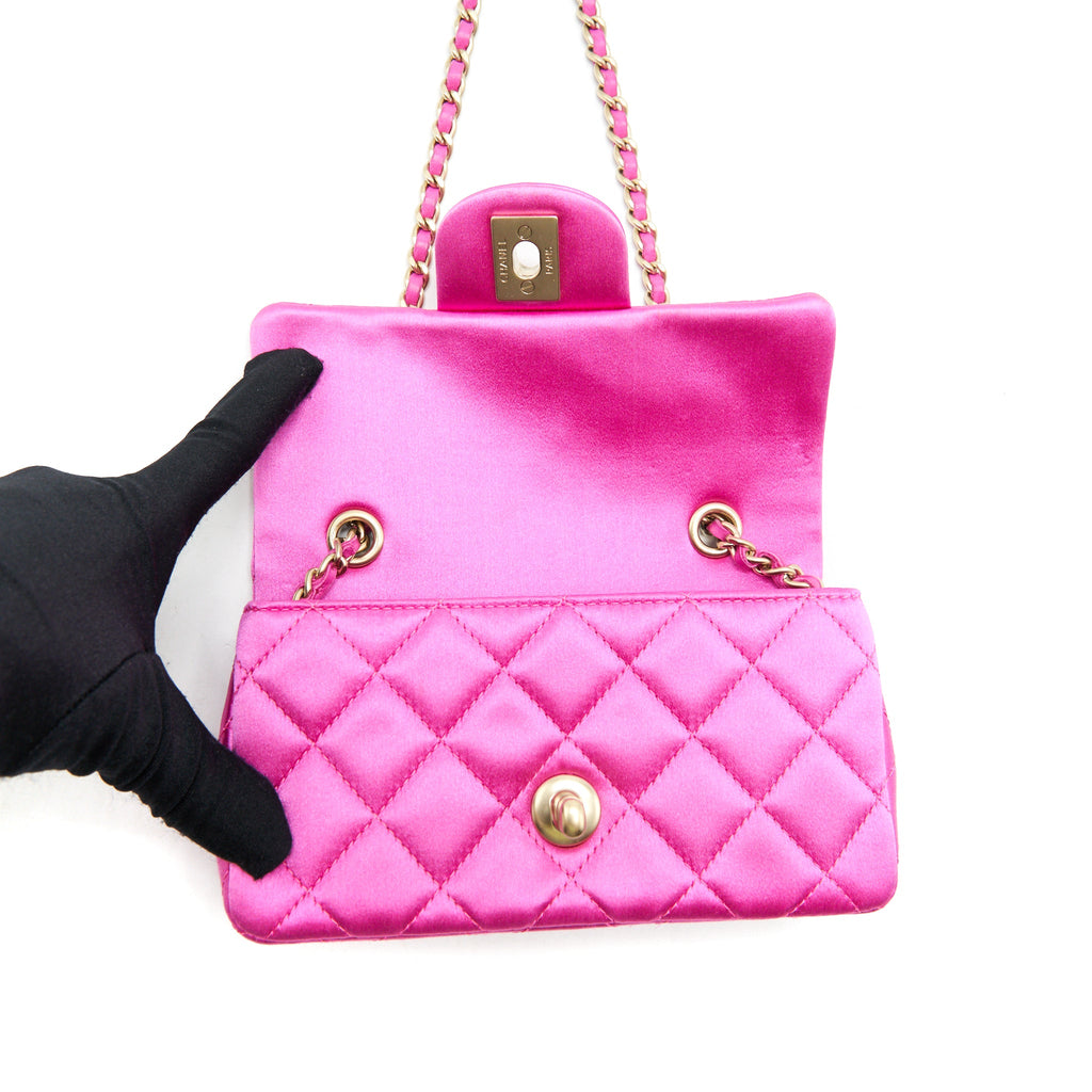 CHANEL EXTRA MINI RECTANGULAR FLAP BAG SILK PINK GHW