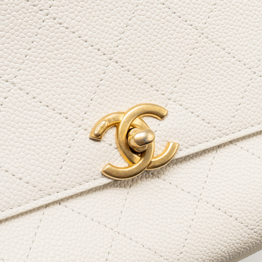CHANEL CHIC AFFINITY TOP HANDLE FLAP BAG CAVIAR WHITE GHW