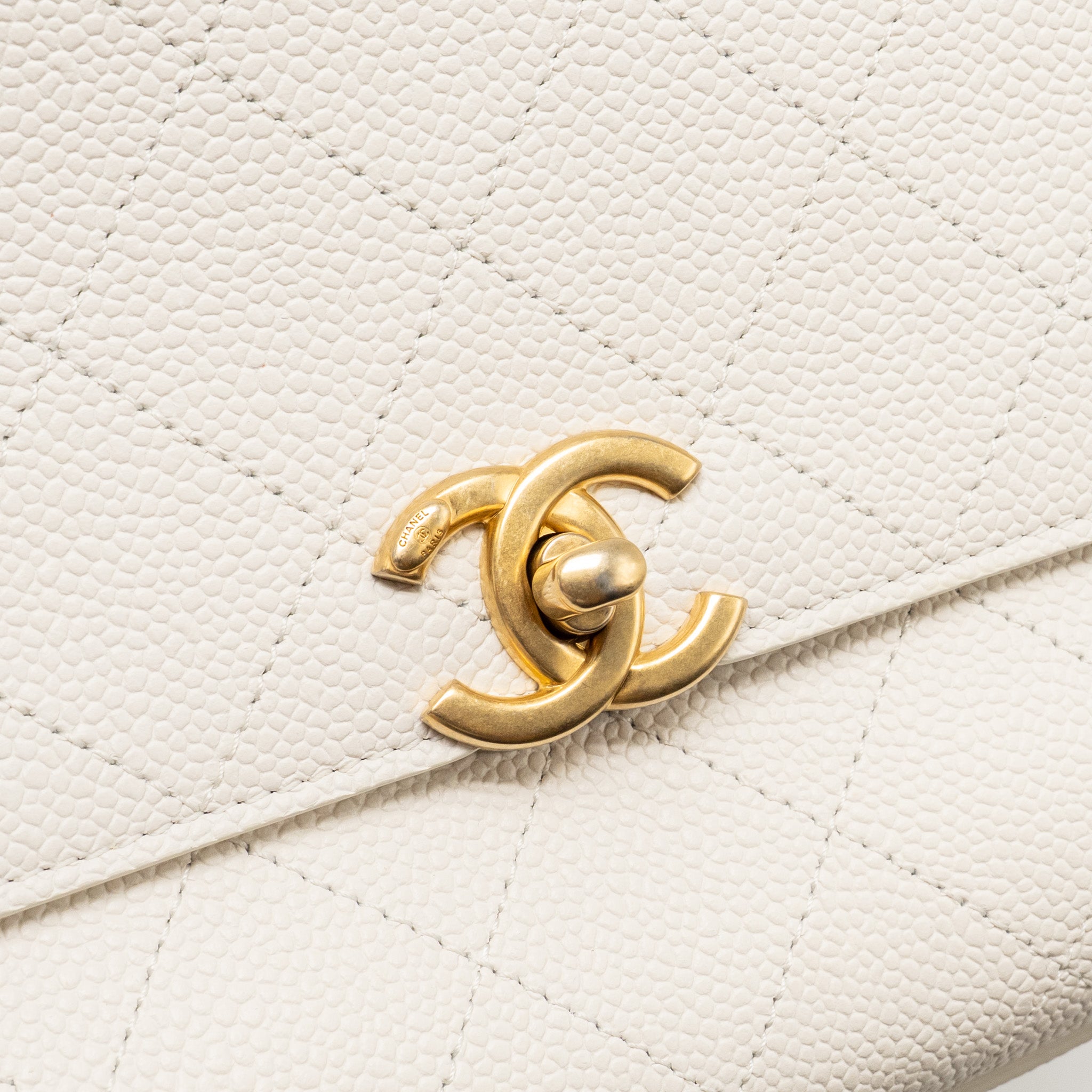 CHANEL CHIC AFFINITY TOP HANDLE FLAP BAG CAVIAR WHITE GHW