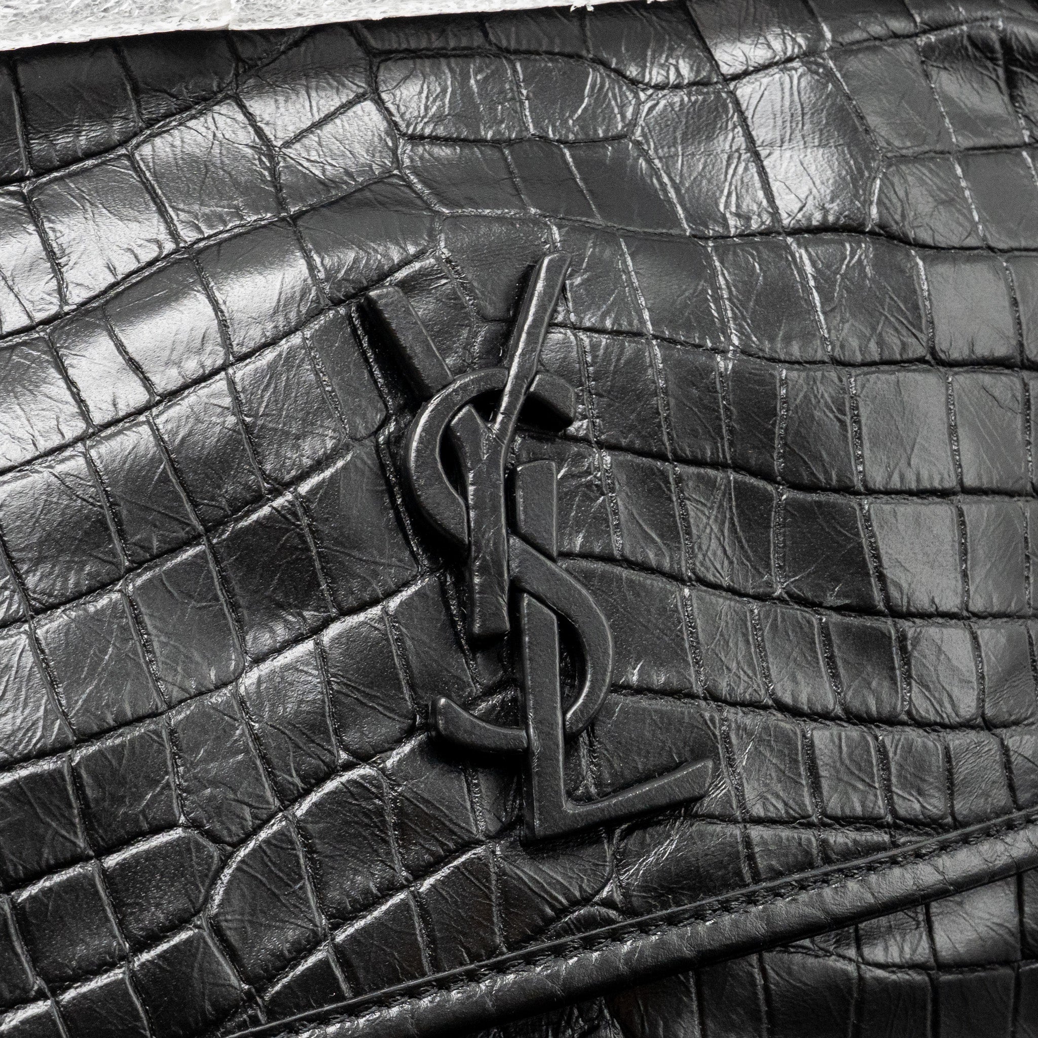 SAINT LAURENT / YSL MEDIUM NIKI BAG CROCODILE-EMBOSSED BLACK CALFSKIN BLACK HARDWARE