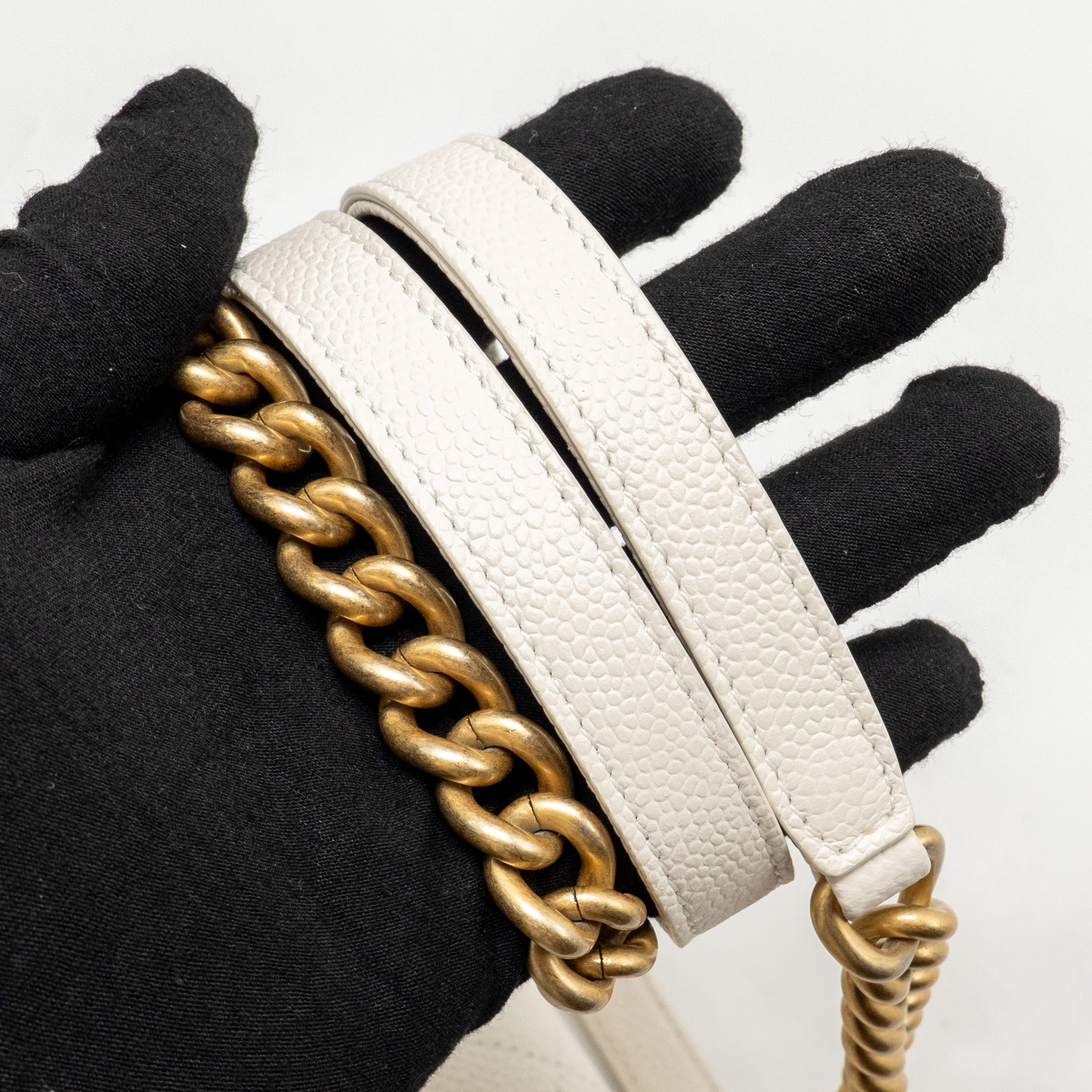 CHANEL CHIC AFFINITY TOP HANDLE FLAP BAG CAVIAR WHITE GHW