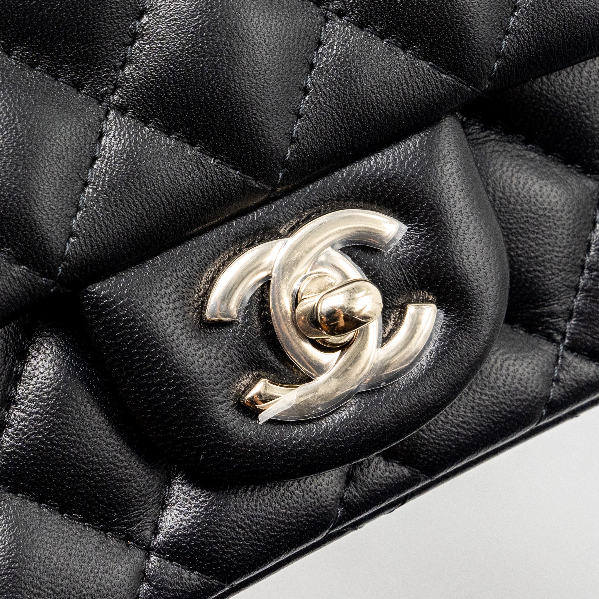 CHANEL MINI SQUARE FLAP BAG LAMBSKIN BLACK LGHW (MICROCHIP)