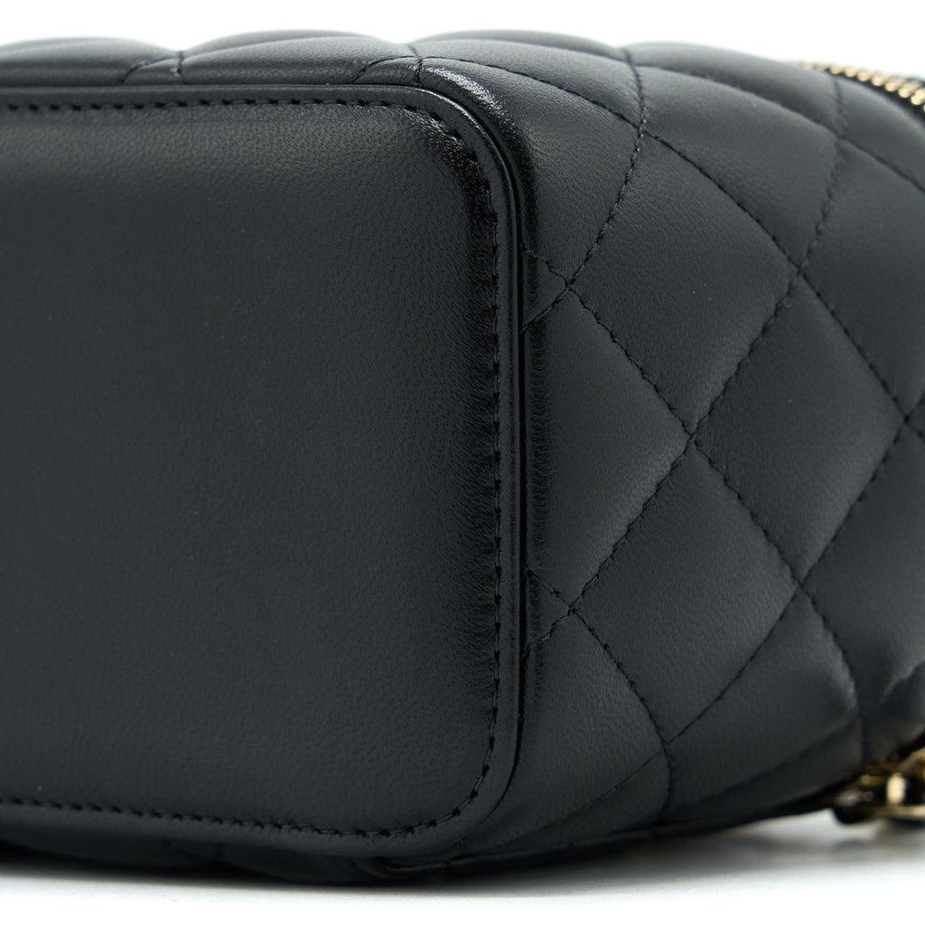 CHANEL PEARL CRUSH LONG VANITY LAMBSKIN BLACK BRUSHED GHW