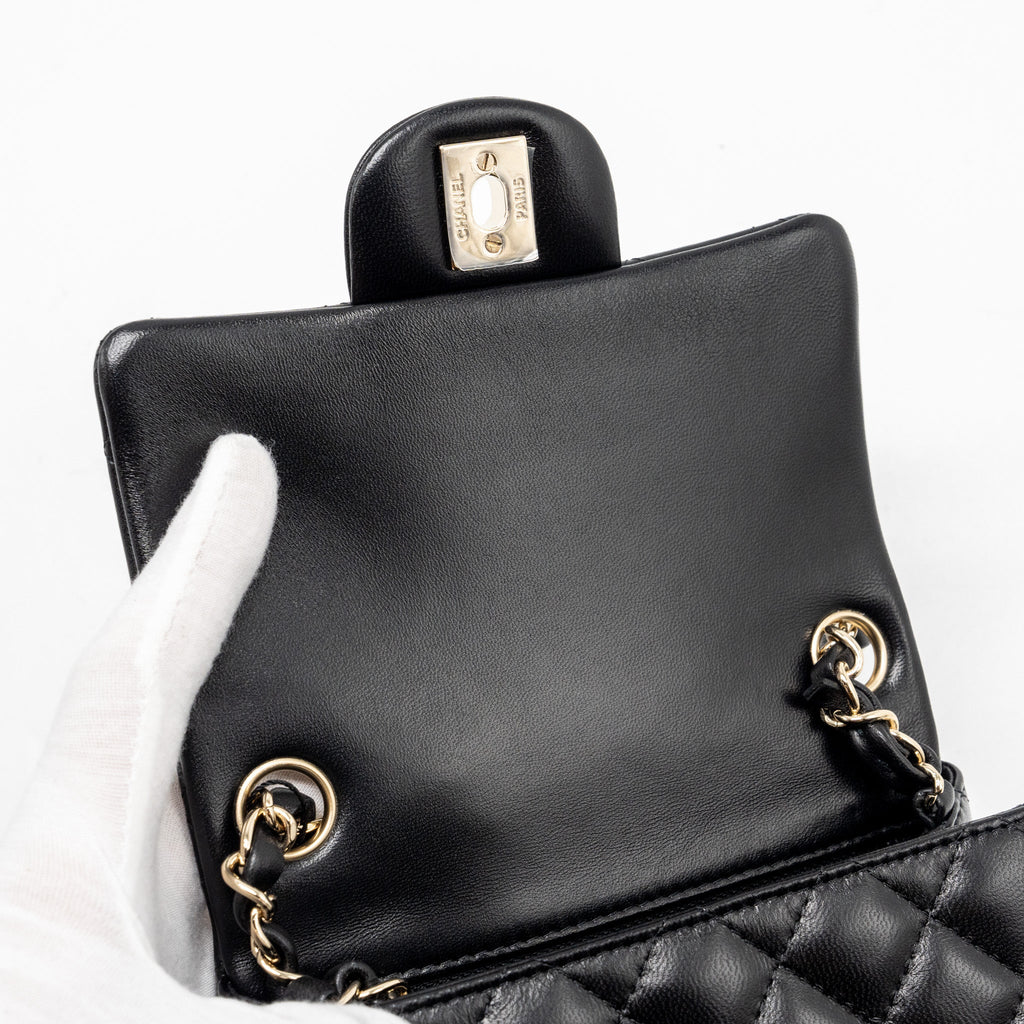 CHANEL MINI SQUARE FLAP BAG LAMBSKIN BLACK LGHW (MICROCHIP)