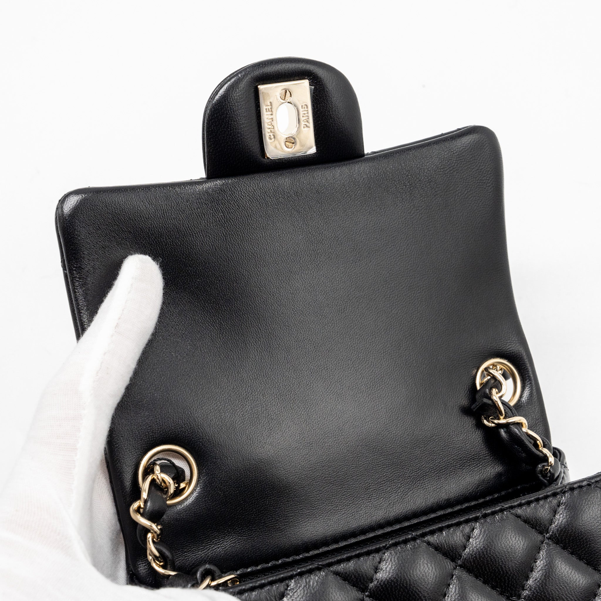 CHANEL MINI SQUARE FLAP BAG LAMBSKIN BLACK LGHW (MICROCHIP)