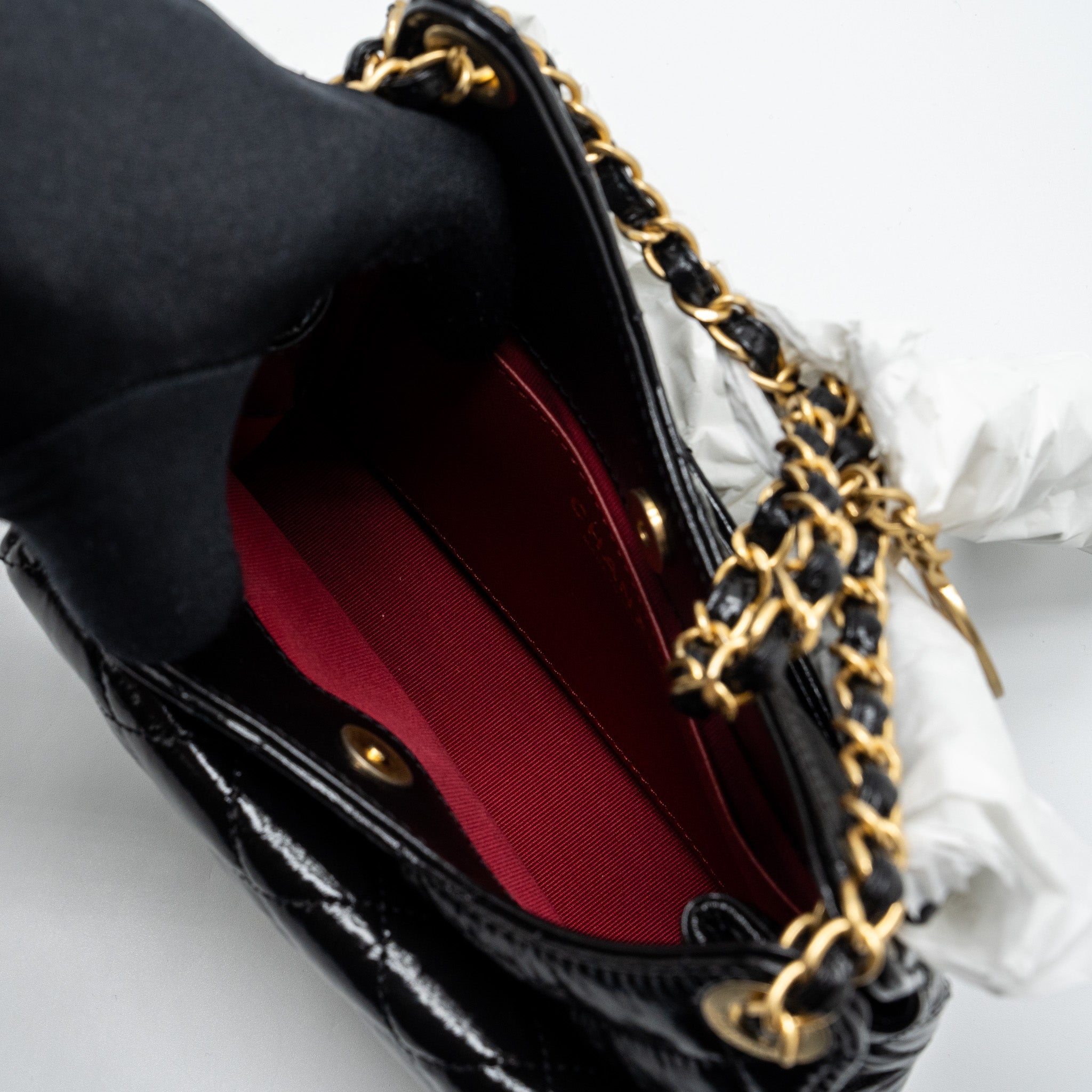 CHANEL 23C SMALL HOBO BAG SHINY CALFSKIN BLACK GHW (MICROCHIP)