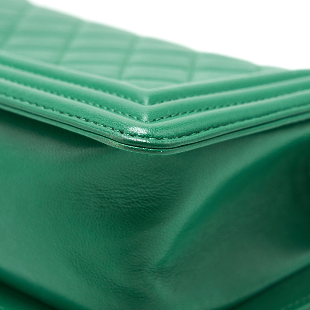 CHANEL SMALL BOY BAG LAMBSKIN GREEN LGHW