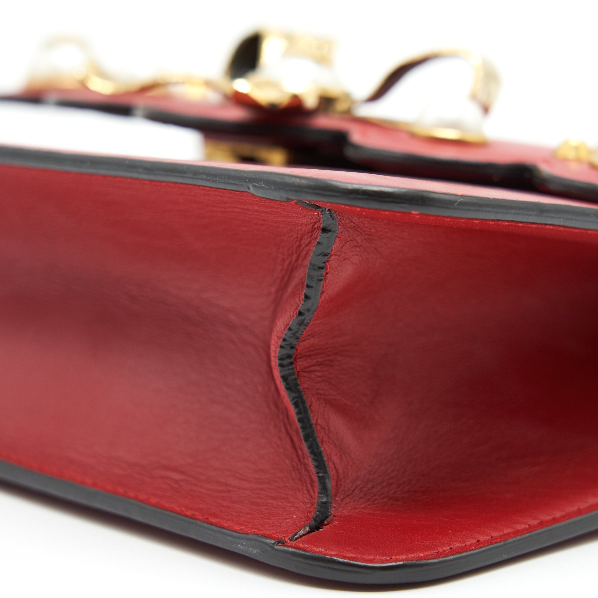 GUCCI BOW AND PEARL LEATHER CHAIN SHOULDER BAG RED