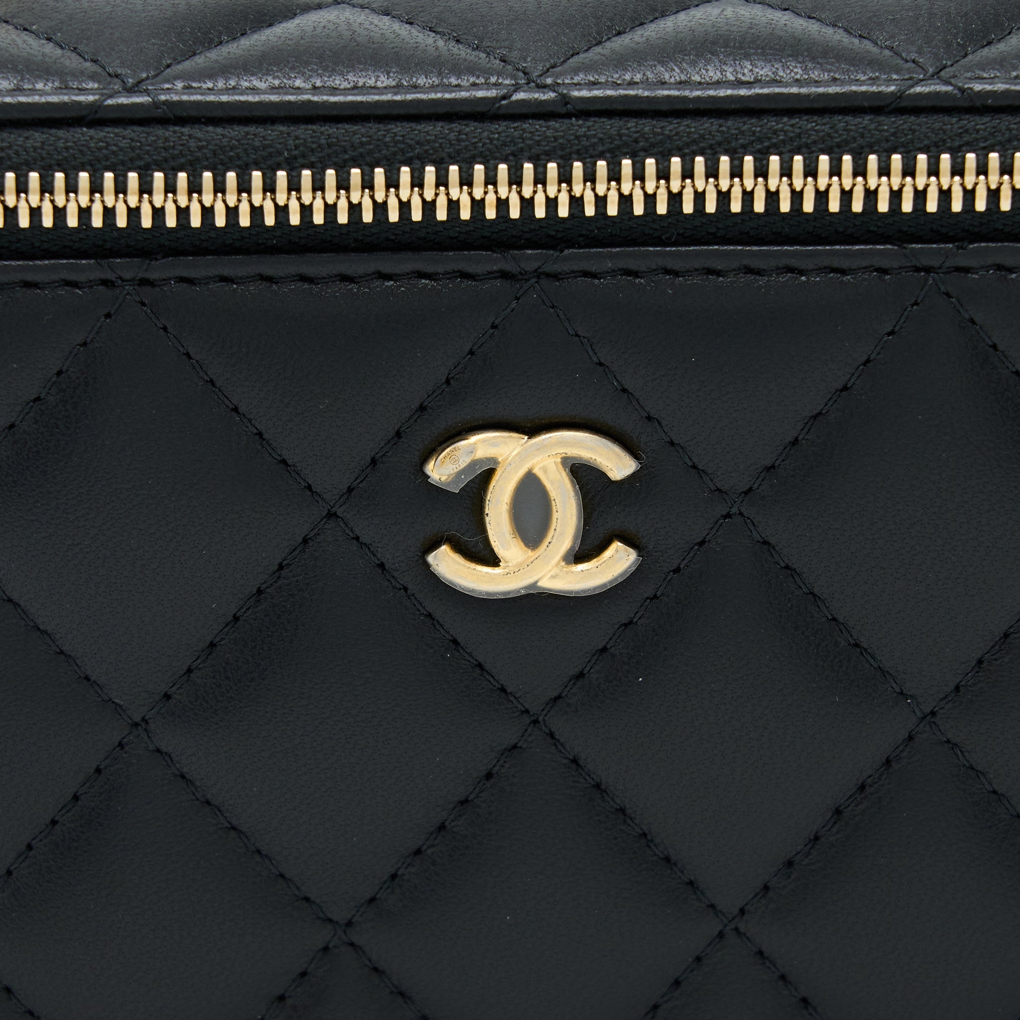 CHANEL PEARL CRUSH LONG VANITY LAMBSKIN BLACK BRUSHED GHW