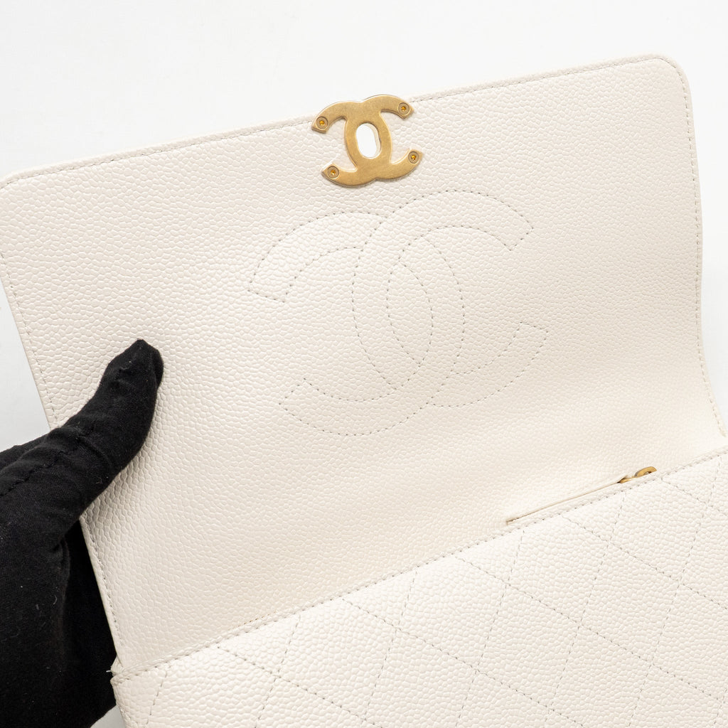 CHANEL CHIC AFFINITY TOP HANDLE FLAP BAG CAVIAR WHITE GHW