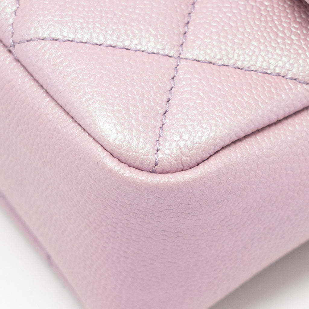 CHANEL 21K MY PERFECT MINI FLAP BAG CAVIAR IRIDESCENT PINK GHW (MICROCHIP)