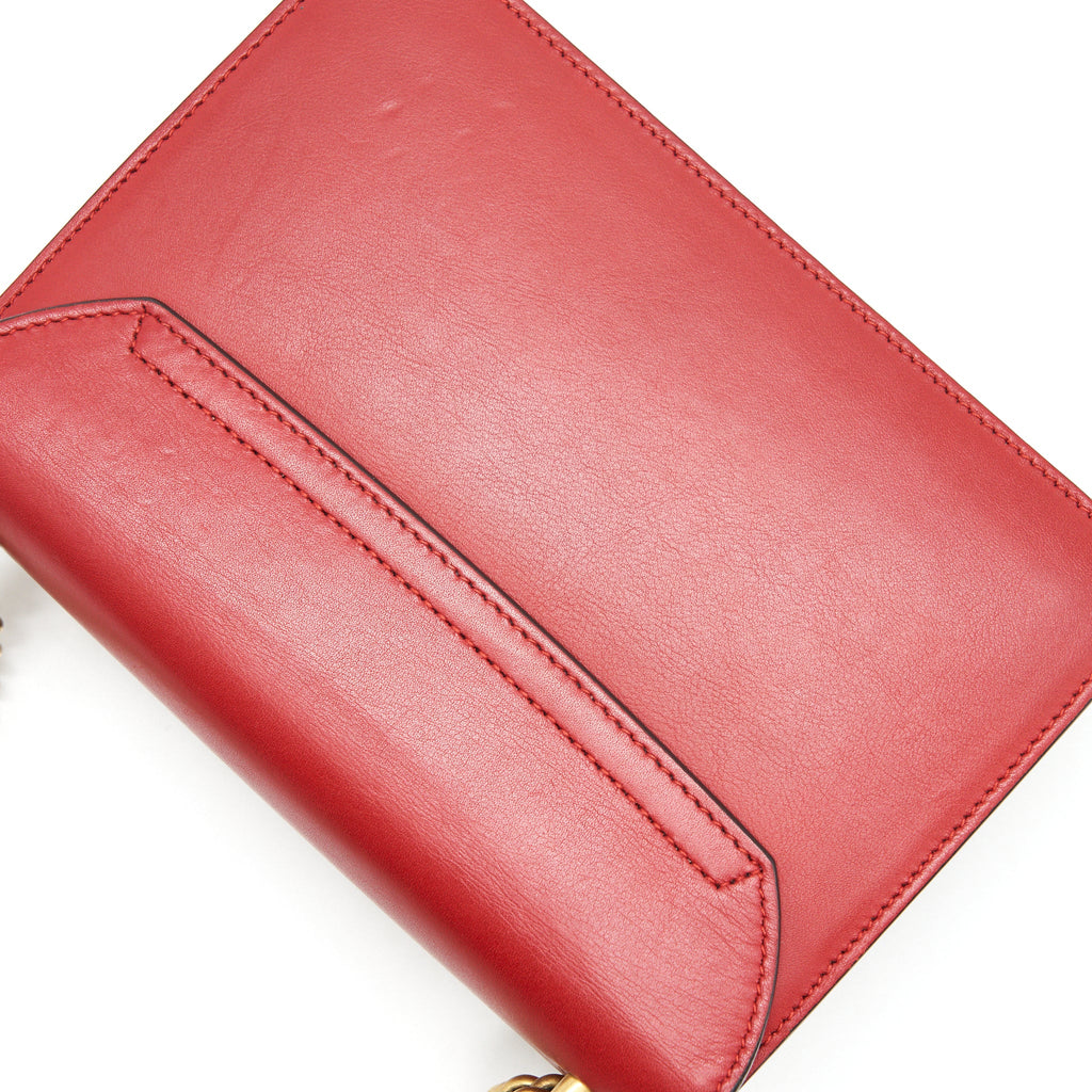 GUCCI BOW AND PEARL LEATHER CHAIN SHOULDER BAG RED