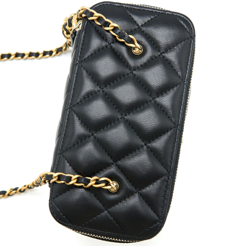 CHANEL PEARL CRUSH LONG VANITY LAMBSKIN BLACK BRUSHED GHW