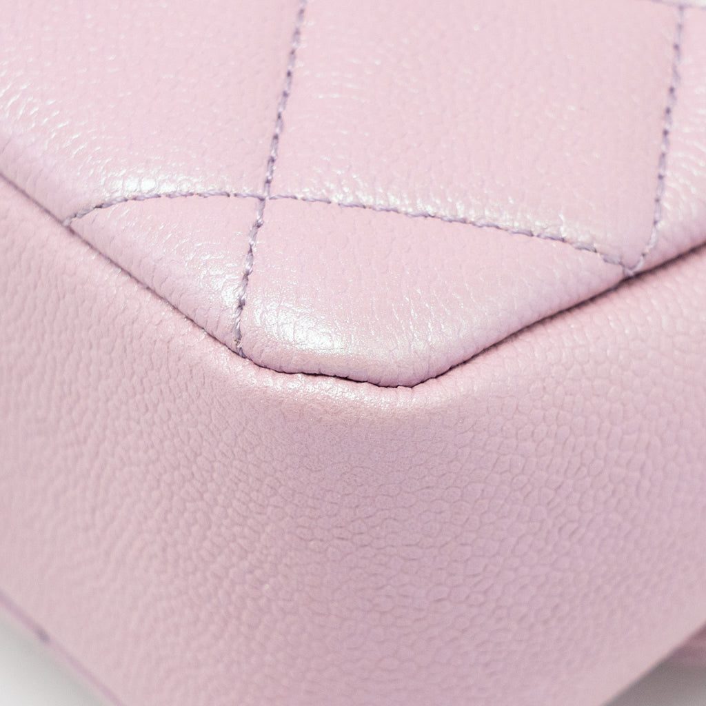 CHANEL 21K MY PERFECT MINI FLAP BAG CAVIAR IRIDESCENT PINK GHW (MICROCHIP)