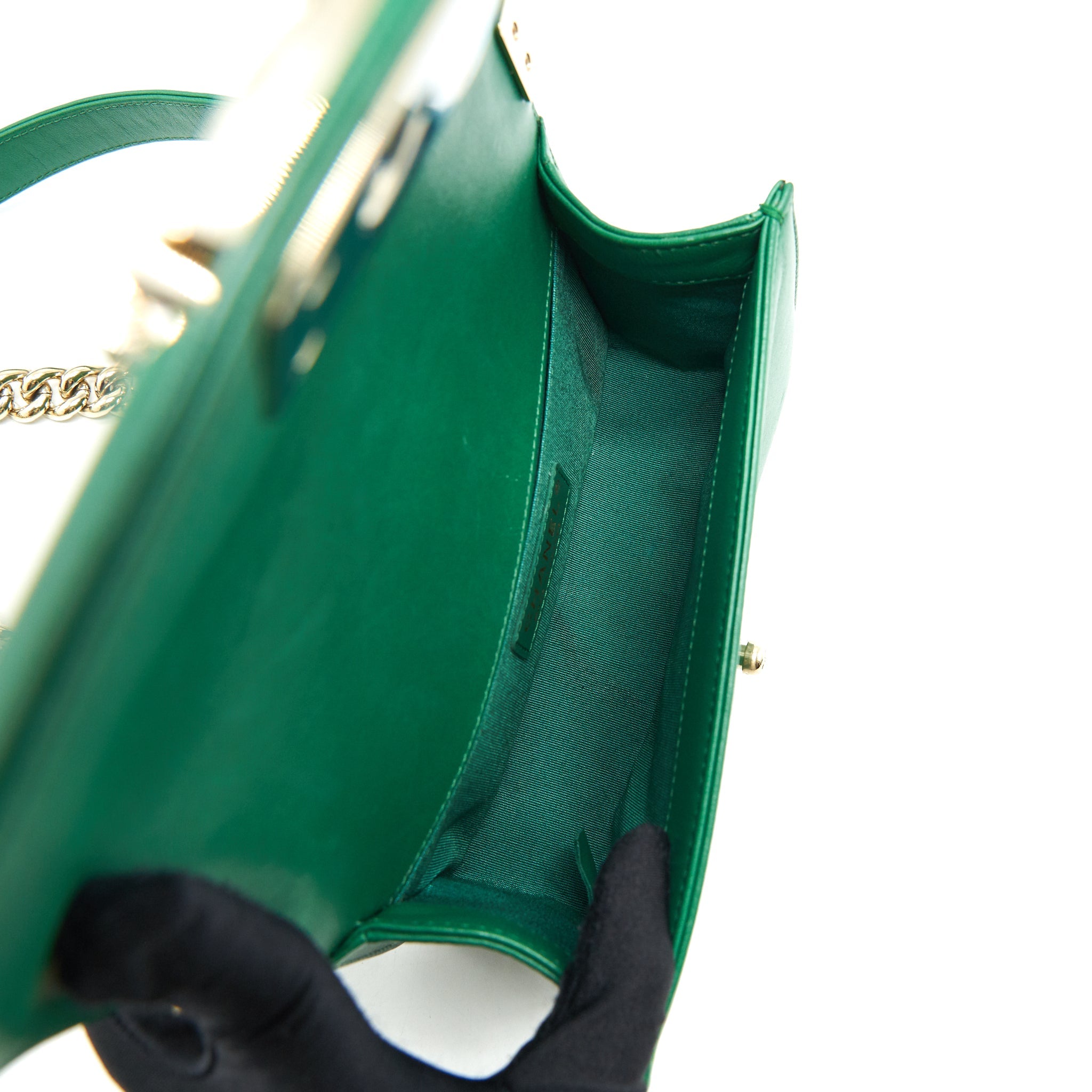 CHANEL SMALL BOY BAG LAMBSKIN GREEN LGHW
