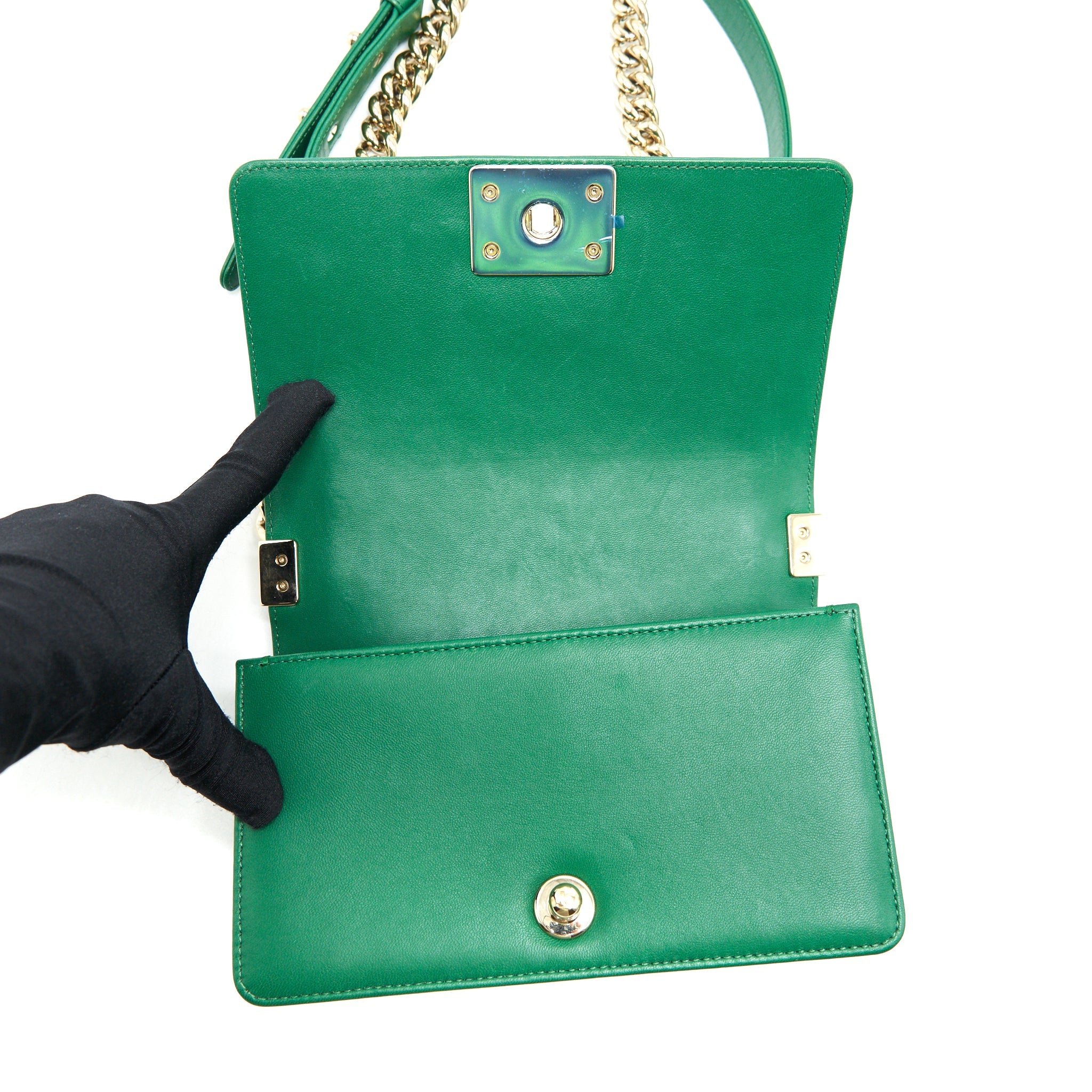 CHANEL SMALL BOY BAG LAMBSKIN GREEN LGHW