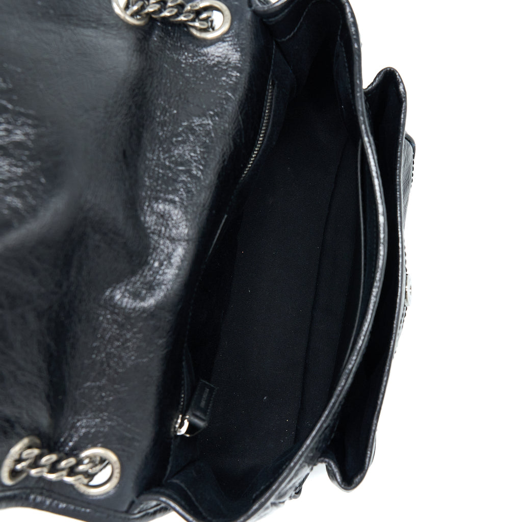 SAINT LAURENT NIKI AGED CALFSKIN BLACK WITH BLACK AND RUTHENIUM HARDWARE