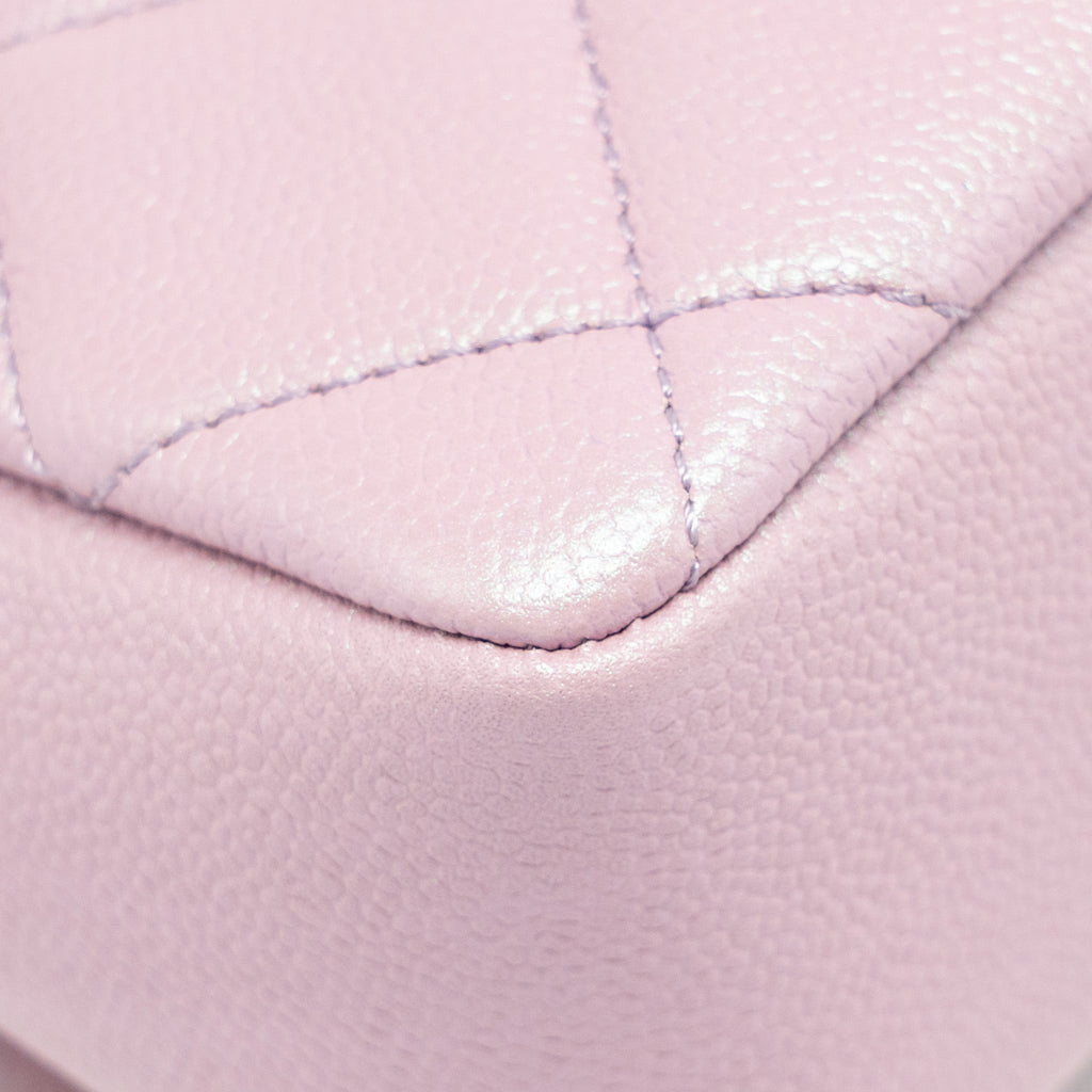 CHANEL 21K MY PERFECT MINI FLAP BAG CAVIAR IRIDESCENT PINK GHW (MICROCHIP)
