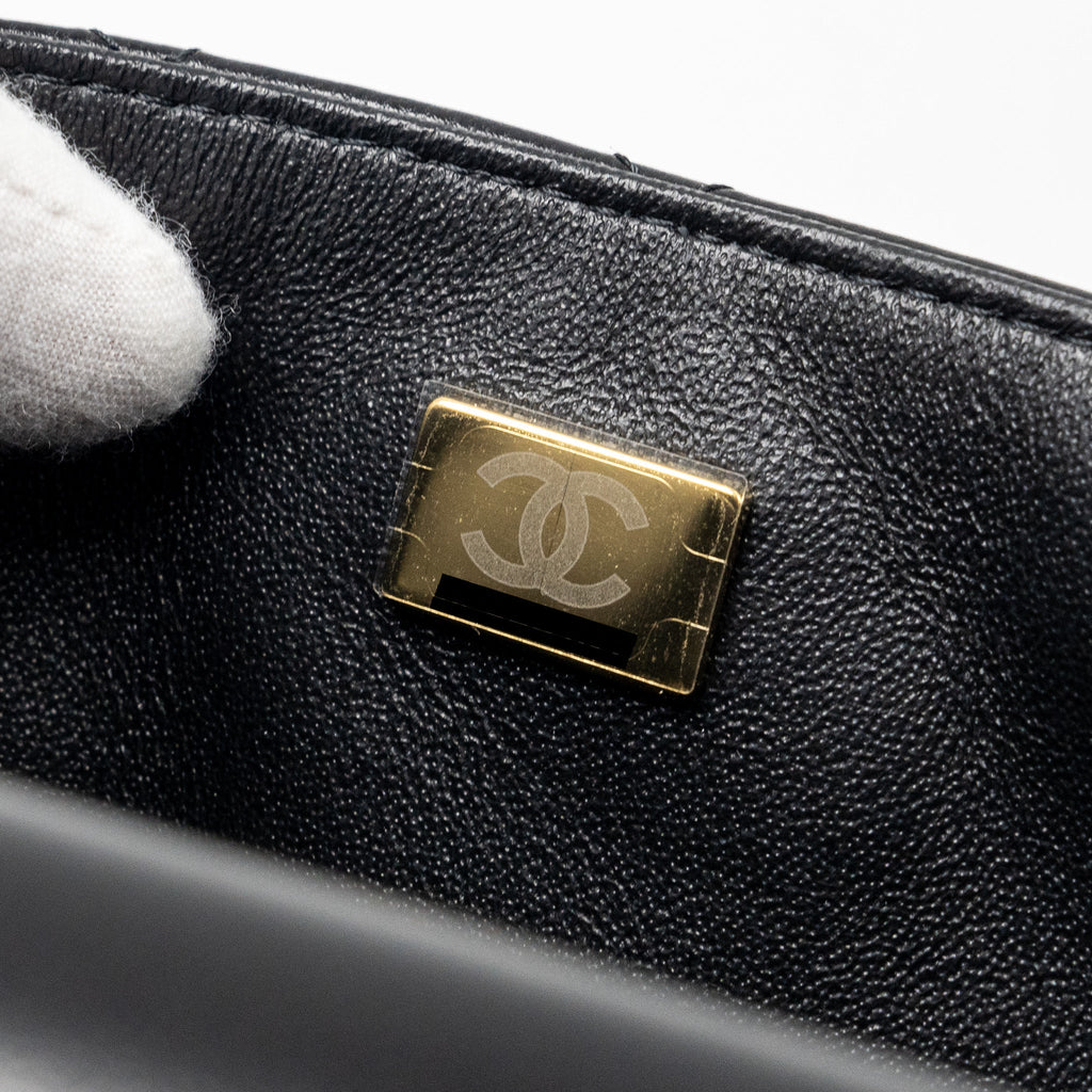 CHANEL MINI SQUARE FLAP BAG LAMBSKIN BLACK LGHW (MICROCHIP)