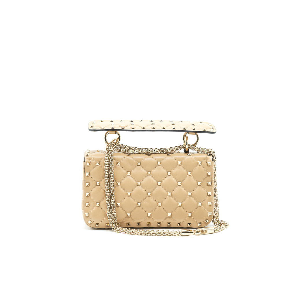 VALENTINO GARAVANI SMALL ROCKSTUD SPIKE SHOULDER BAG BEIGE LGHW