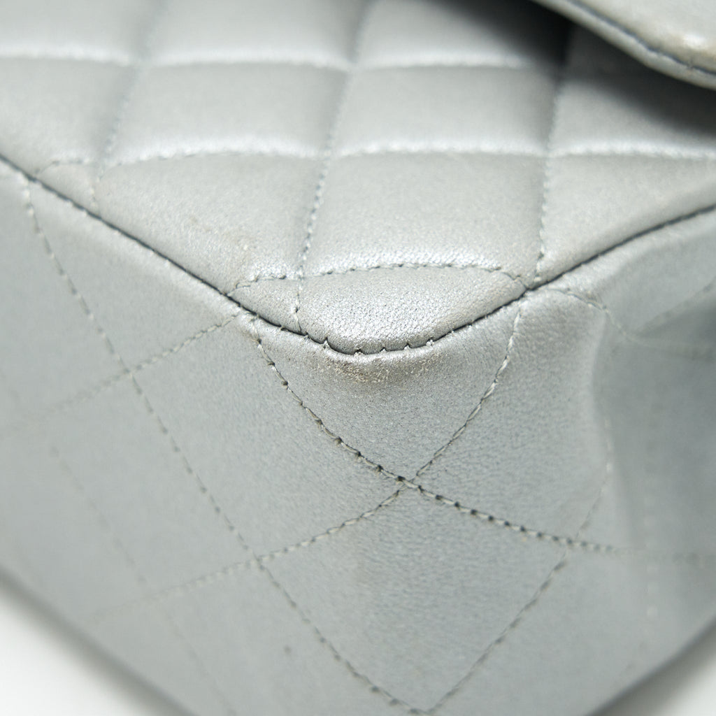 CHANEL MEDIUM CLASSIC FLAP BAG SILVER GREY SHW