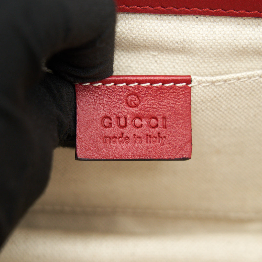 GUCCI BOW AND PEARL LEATHER CHAIN SHOULDER BAG RED