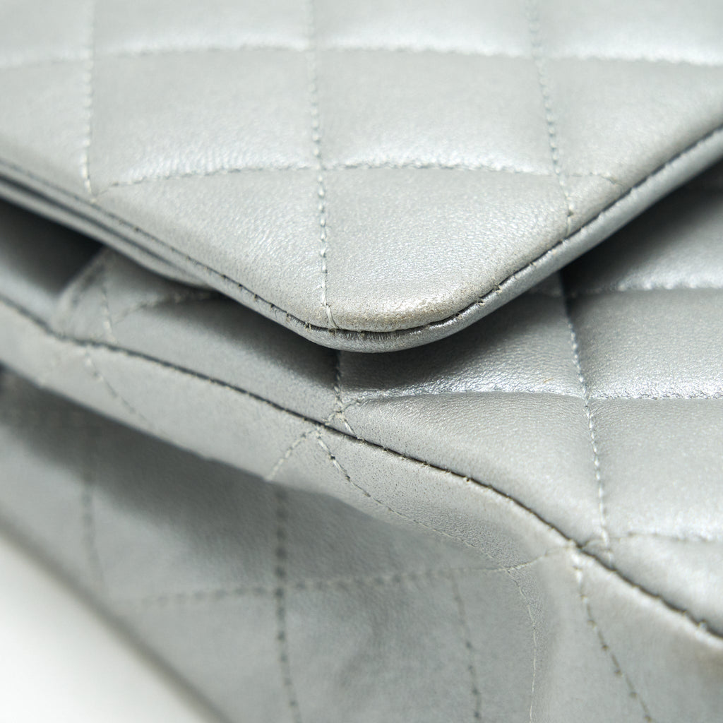CHANEL MEDIUM CLASSIC FLAP BAG SILVER GREY SHW