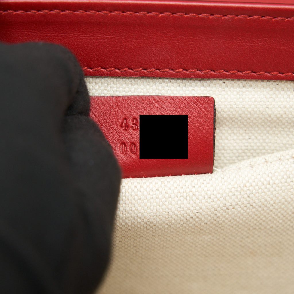 GUCCI BOW AND PEARL LEATHER CHAIN SHOULDER BAG RED