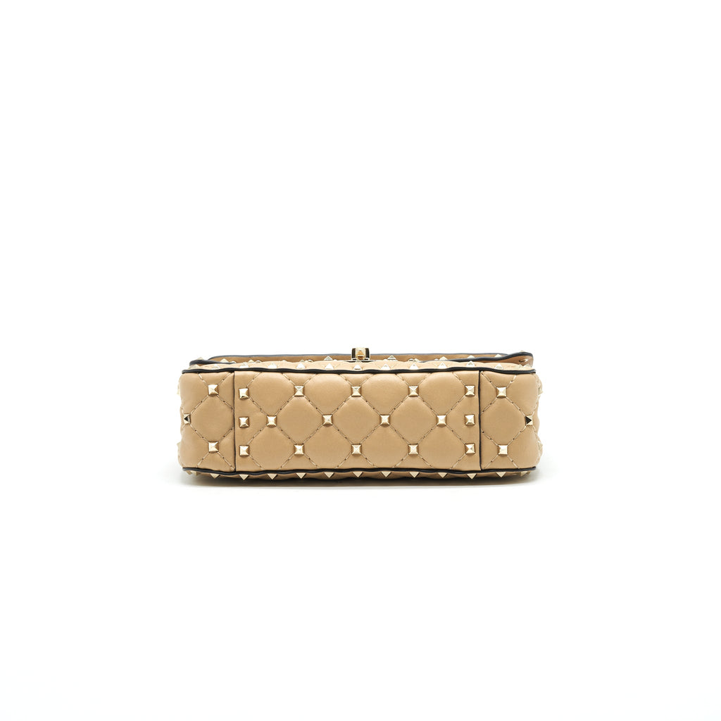 VALENTINO GARAVANI SMALL ROCKSTUD SPIKE SHOULDER BAG BEIGE LGHW