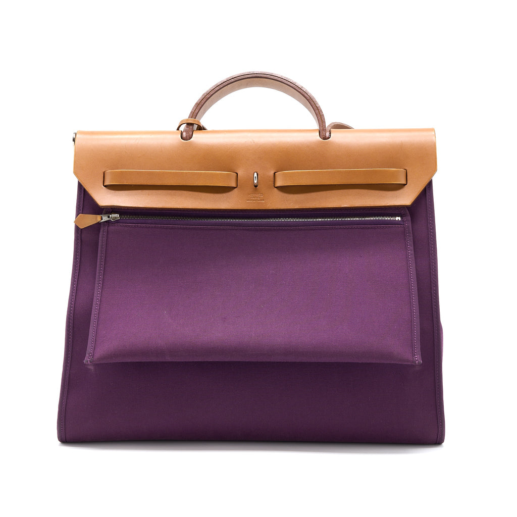 HERMES HERBAG 39 ZIP BAG HUNTER/CANVAS PURPLE SHW