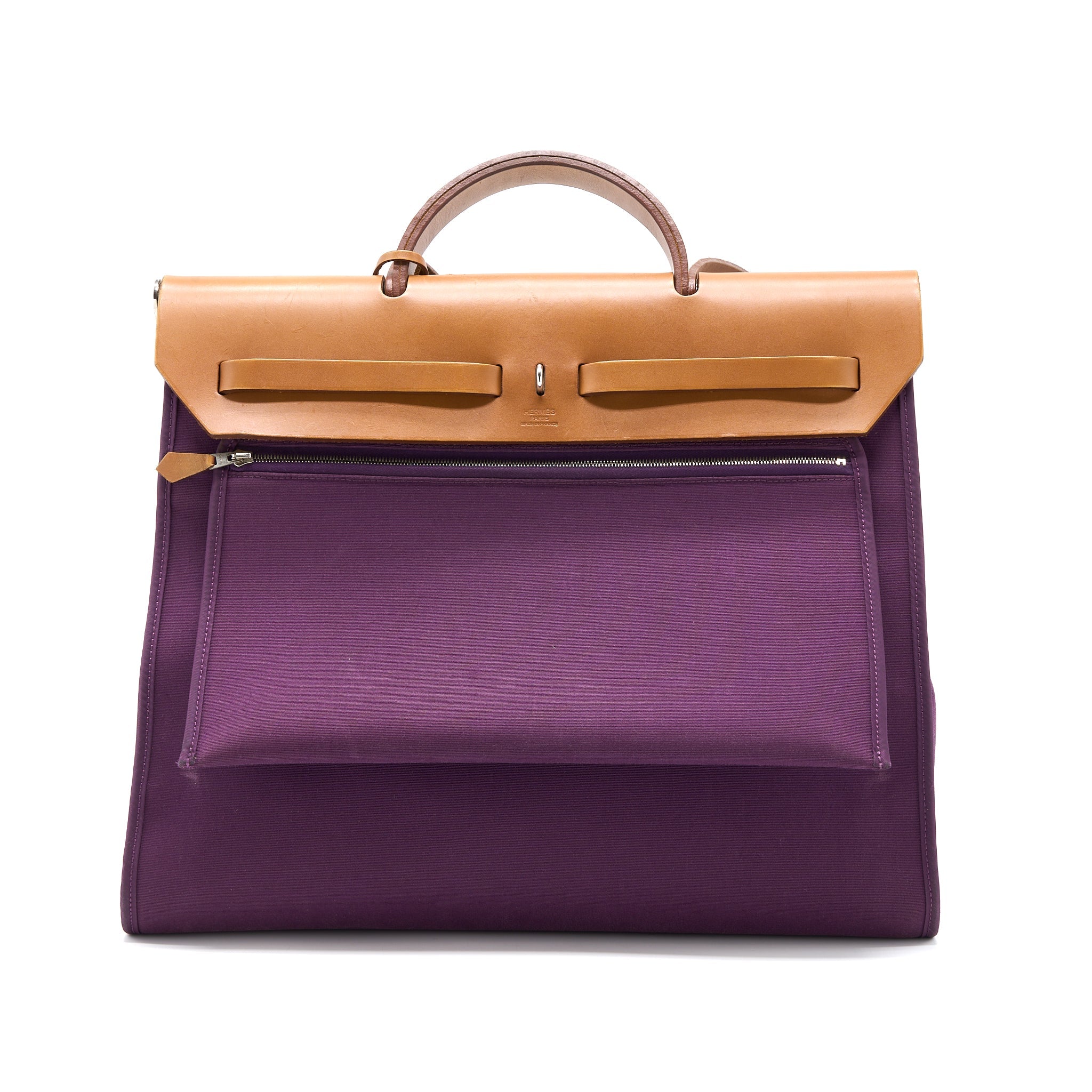 HERMES HERBAG 39 ZIP BAG HUNTER/CANVAS PURPLE SHW