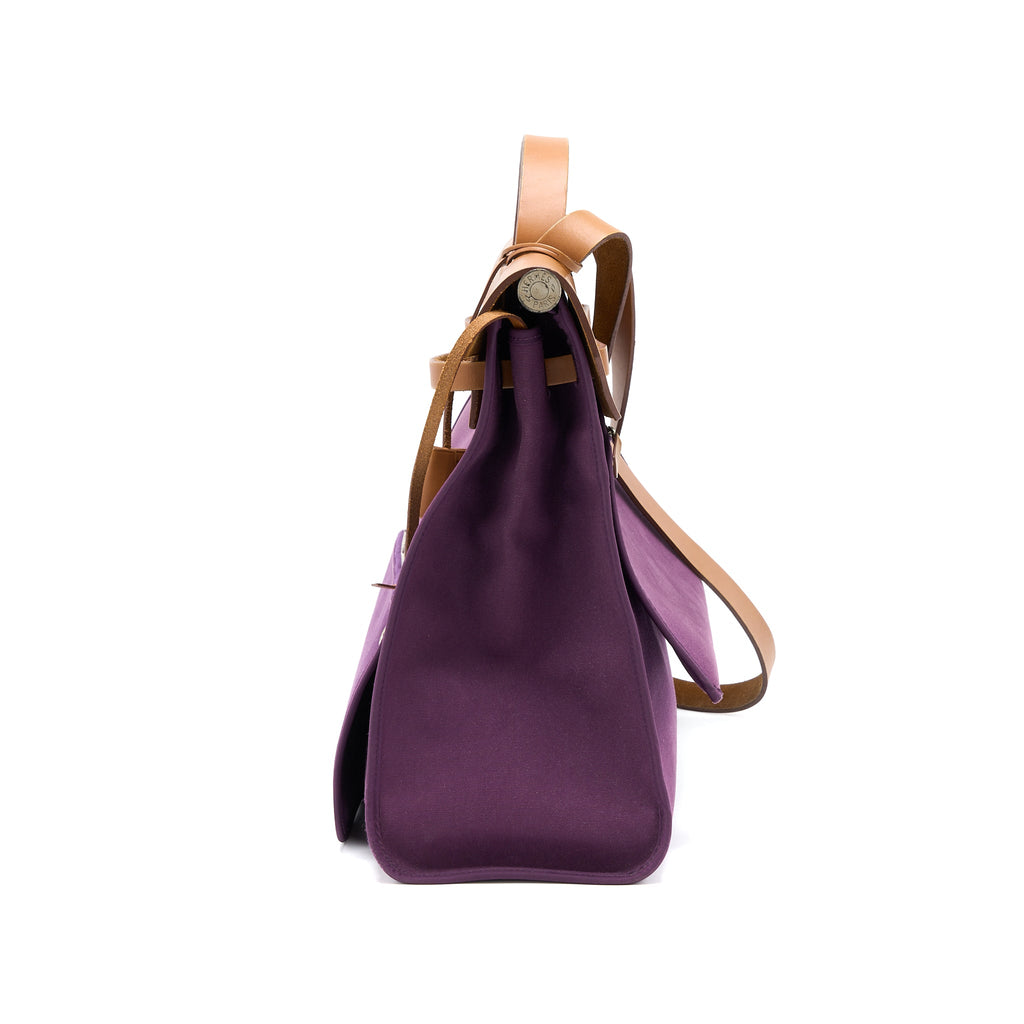 HERMES HERBAG 39 ZIP BAG HUNTER/CANVAS PURPLE SHW