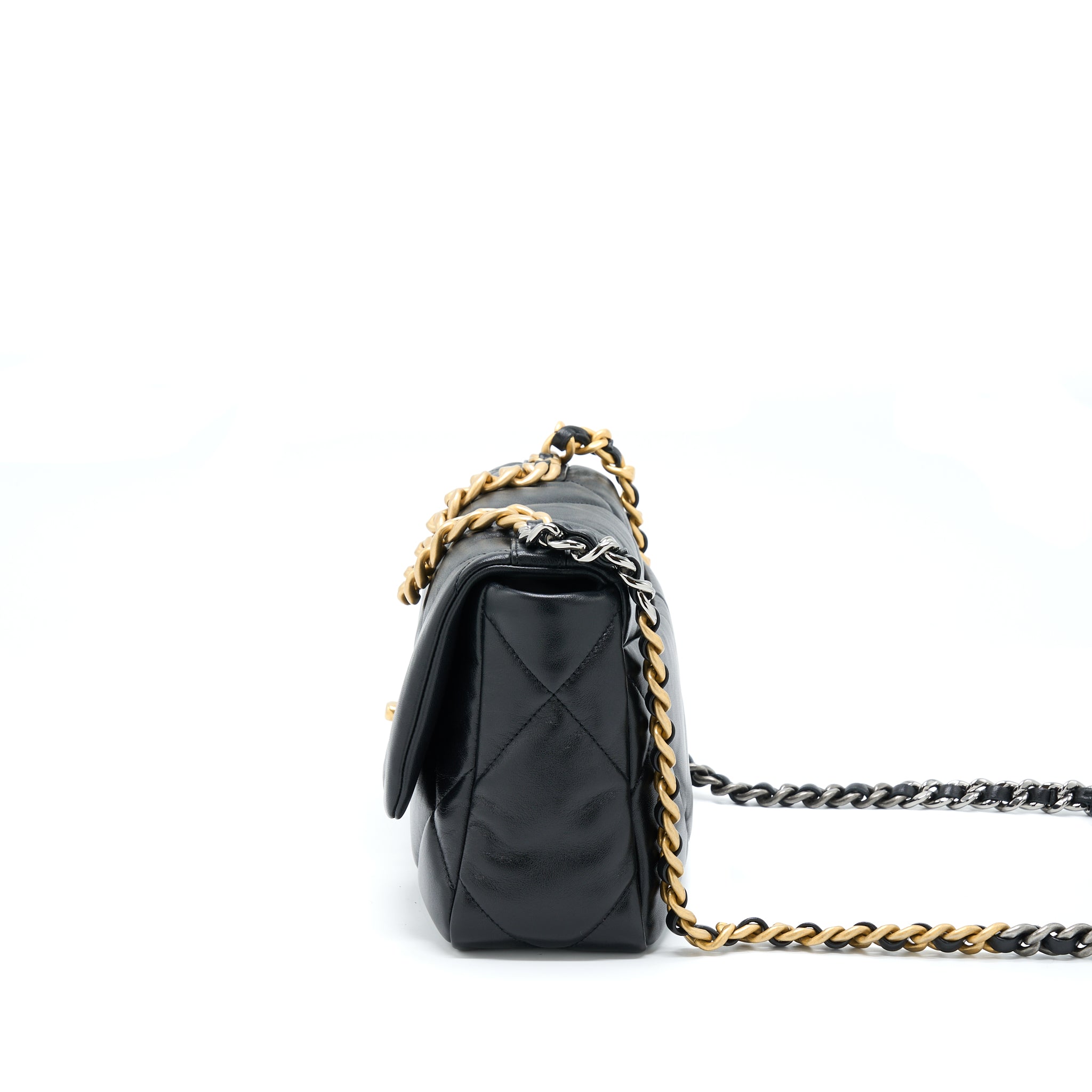CHANEL SMALL 19 BAG LAMBSKIN BLACK MULTICOLOUR HARDWARE (MICROCHIP)